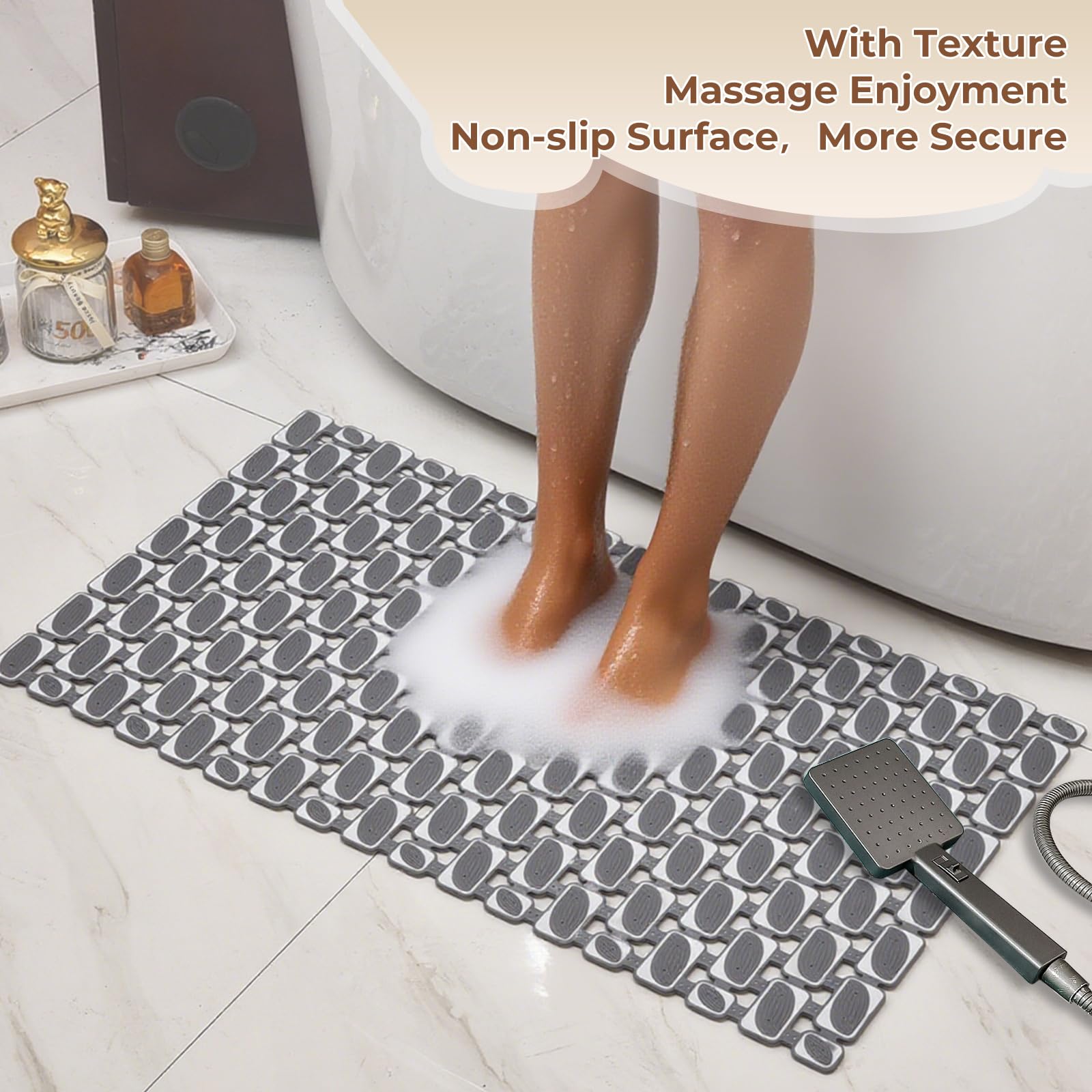 Bathtub Mats Non Slip for Bathroom with Suction Cups and Drain Holes 27.6 * 15.7 Inch Shower Mat for Inside Shower