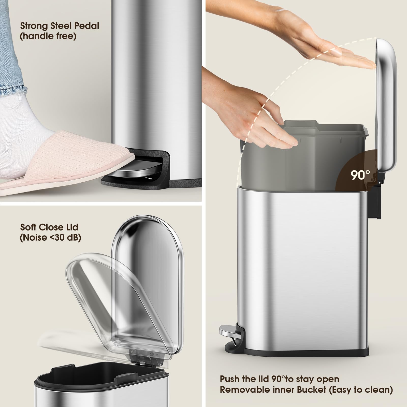 Small Bathroom Trash Can with Lid Soft Close