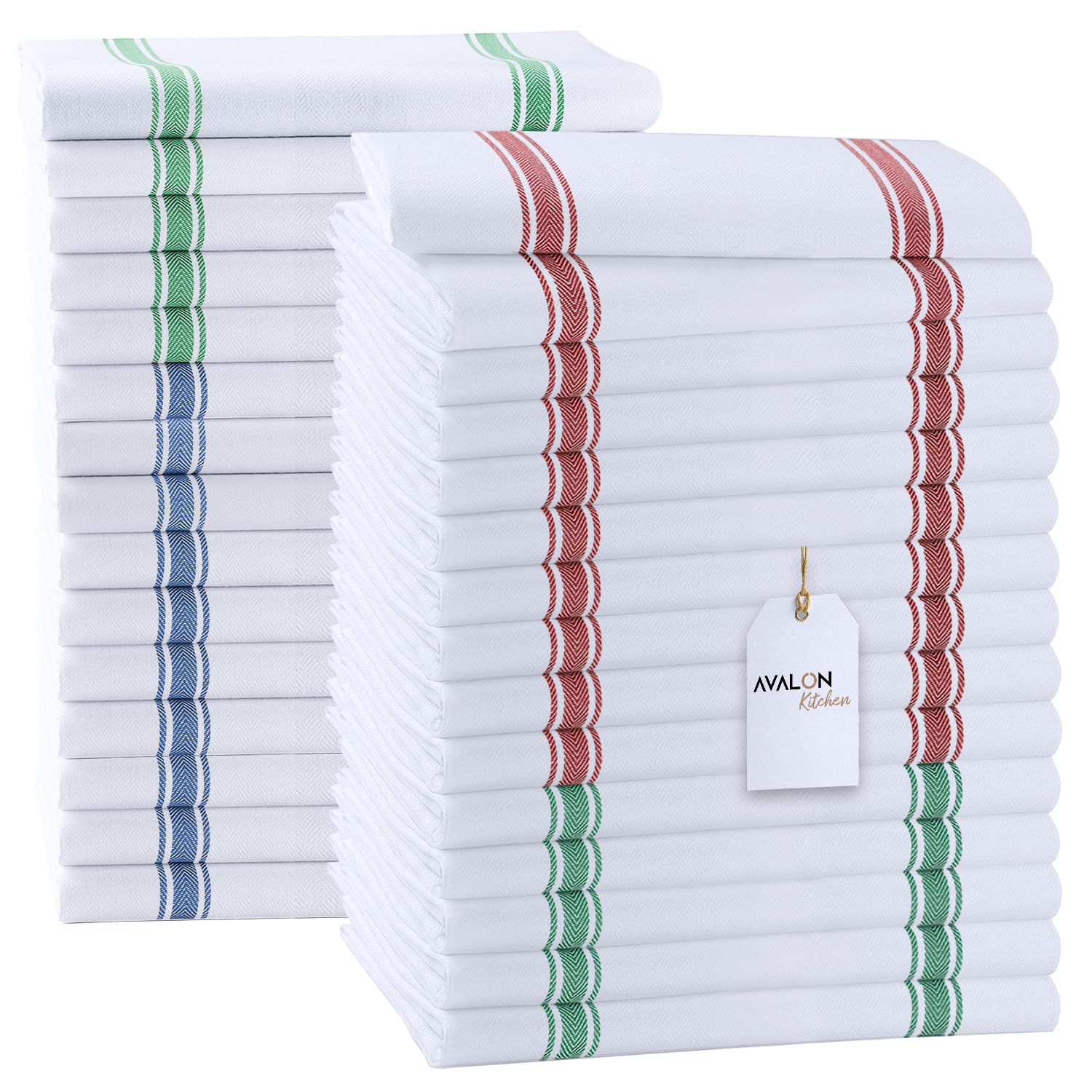 Dish Towels 30 Pack Multi Stripe 100% Cotton Kitchen Towel 15x25 Inch Tea Towels (30 Count)