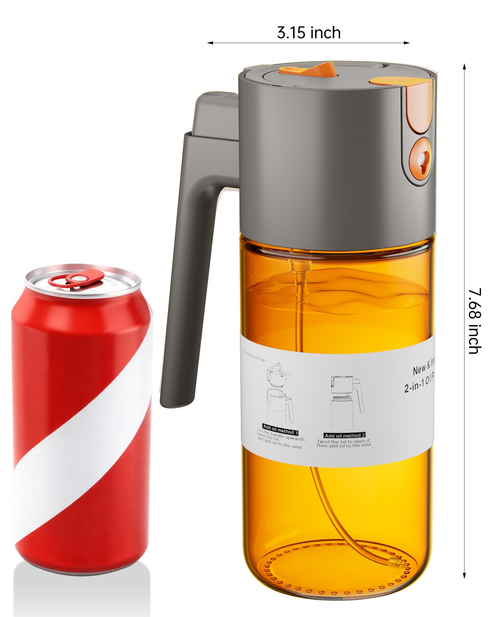Olive Oil Sprayer & Dispenser Bottle for Cooking 17oz Dark Glass Oil Mister