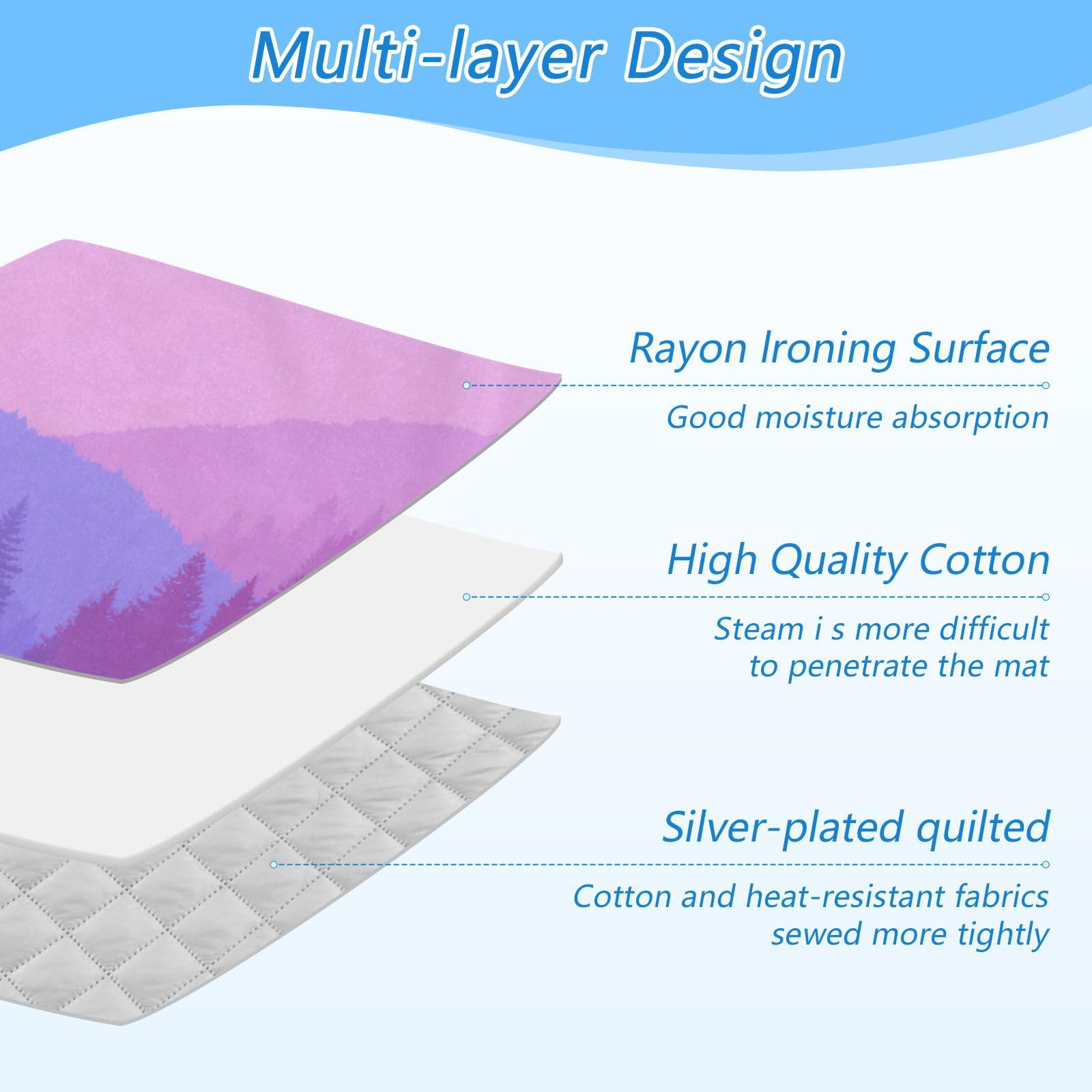 Purple Stag Mountains and Forest Ironing Mat Portable Ironing Pad Blanket with Silicone Iron Rest for Table Top Travel Heat Resistant Double