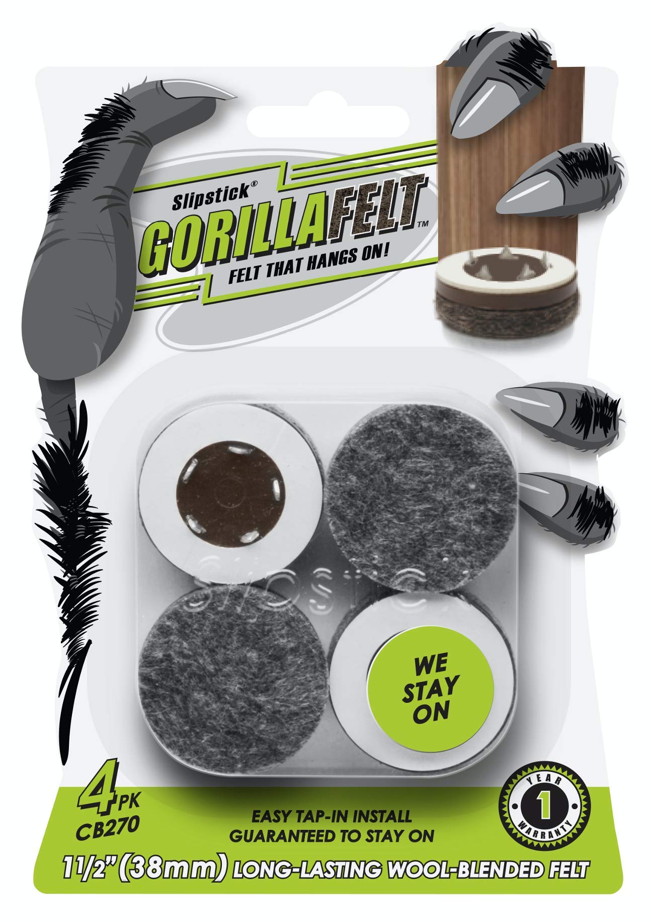 GorillaFelt CB270 Furniture Feet Floor Protectors (4 Count)