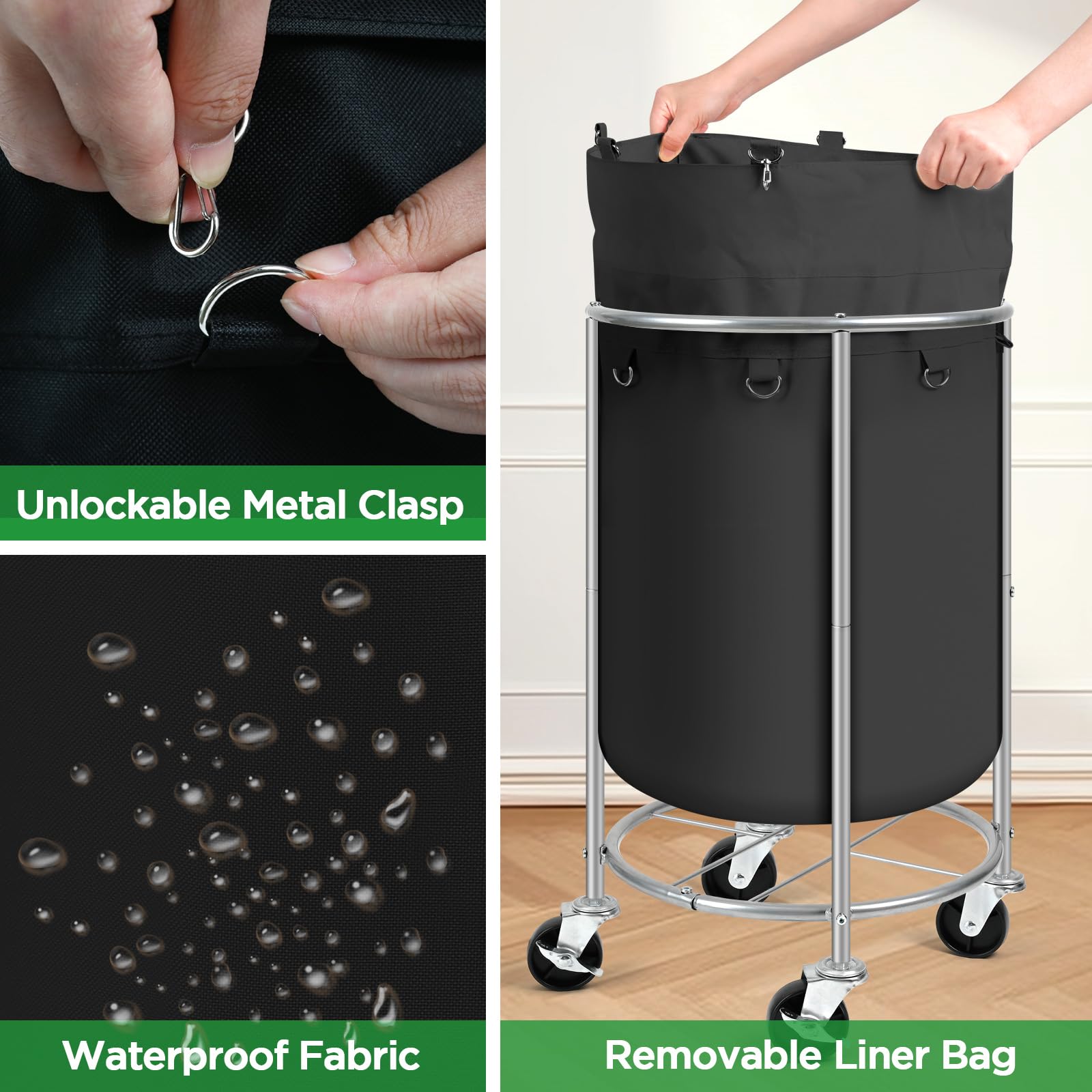 100L Round Rolling Laundry Hamper Basket with Wheels