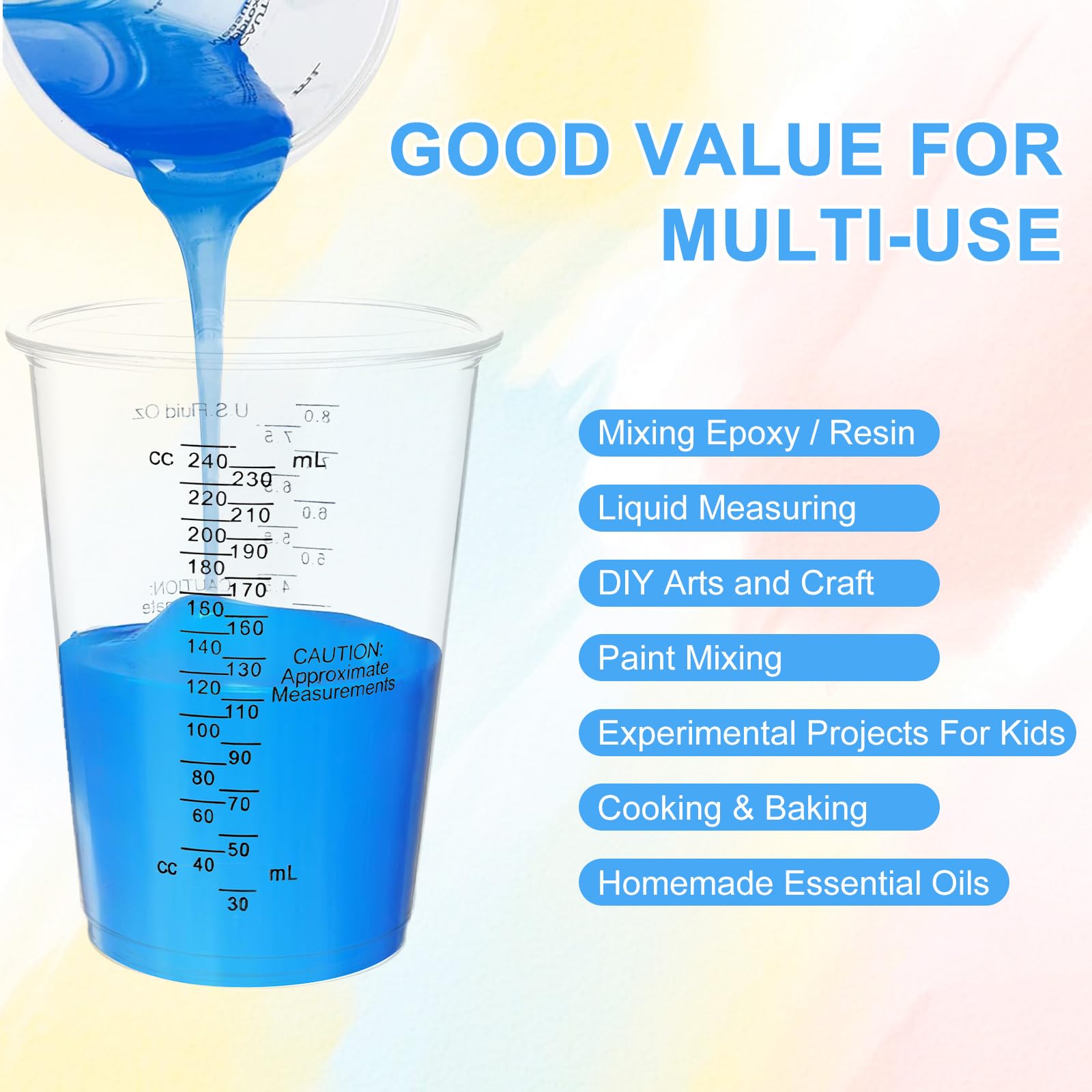100 Pack Mixing Cups Set Paint Mixing Cups 8 oz with 100 Wooden Sticks