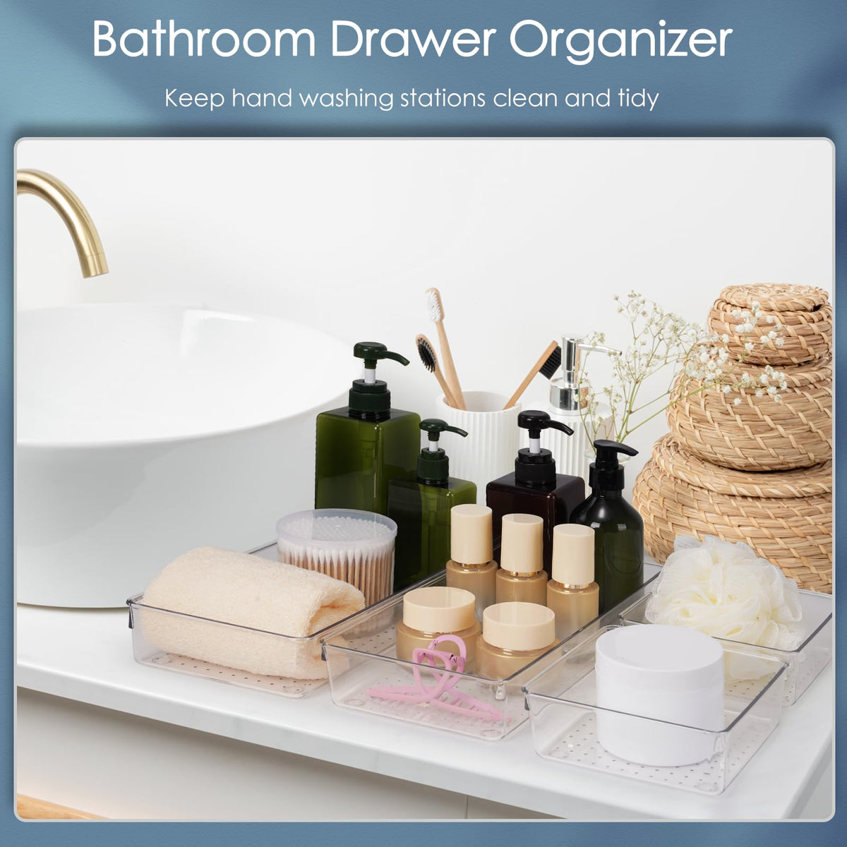12 Pack Large Clear Plastic Drawer Organizer Set (12 Count)