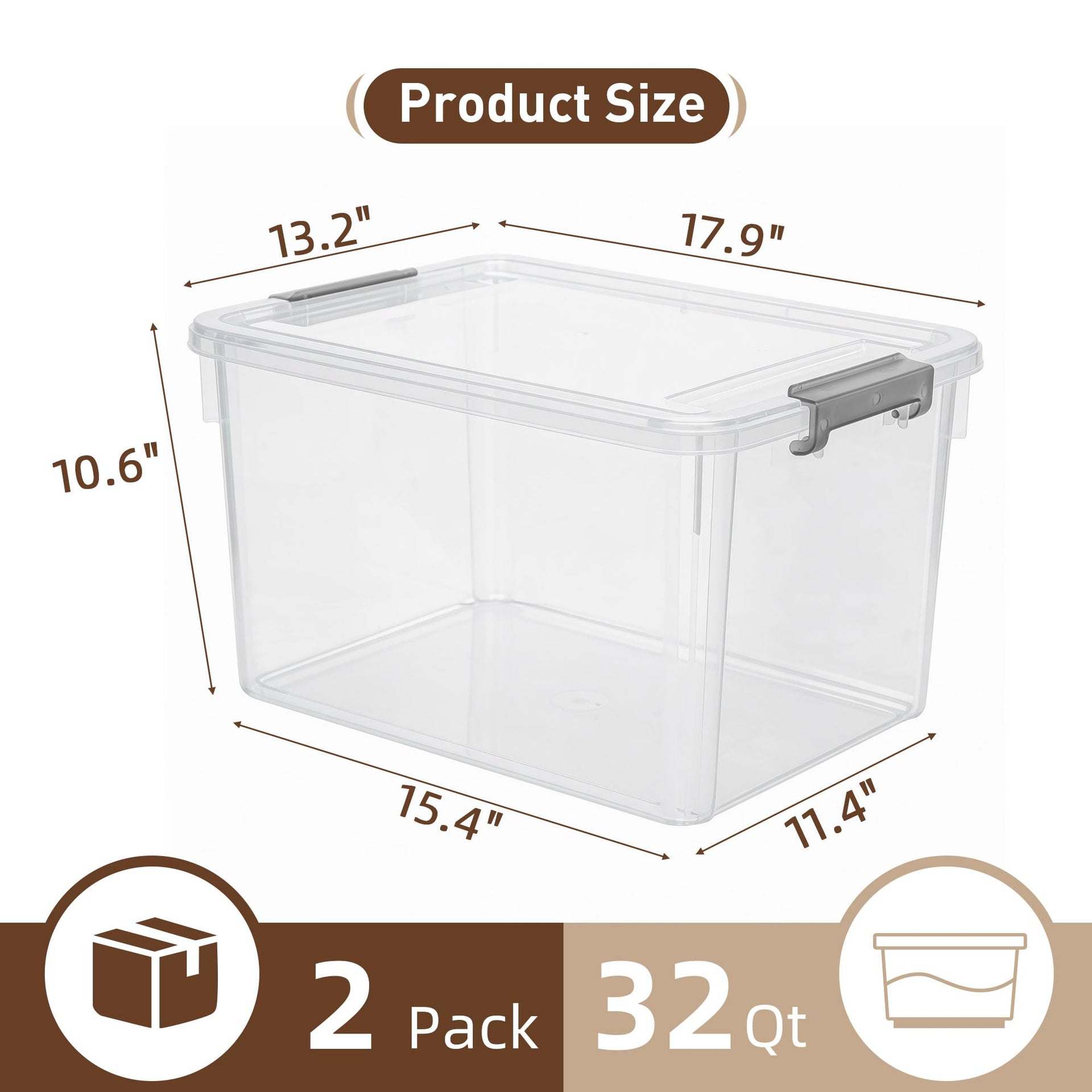32 QT Plastic Storage Bins with Latching Lids Stackable Storage Containers for Organizing Large Clear Storage Box for Garage (2 Count)