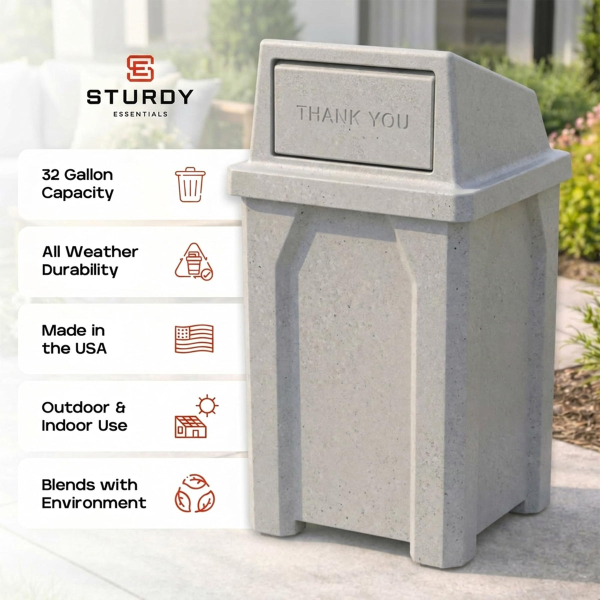 Campus Collection 32 Gallon Commercial Trash Can with Lid
