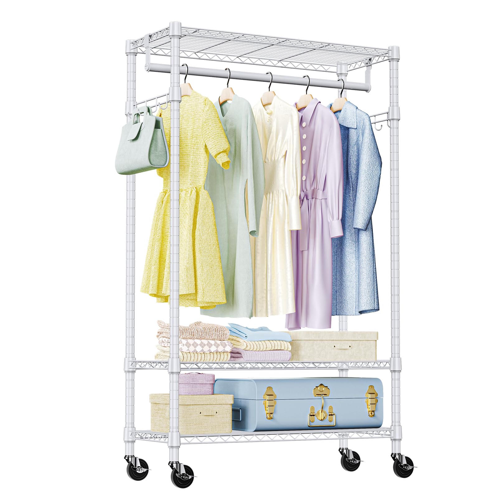 Heavy Duty Rolling Garment Rack Wire Clothes Rack for Hanging Clothes