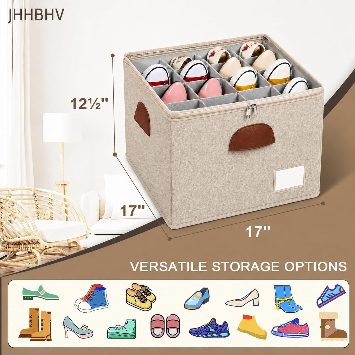 2 Pack Shoe Organizer for Closet with Adjustable Divider Shoe Storage Box (2 Count)