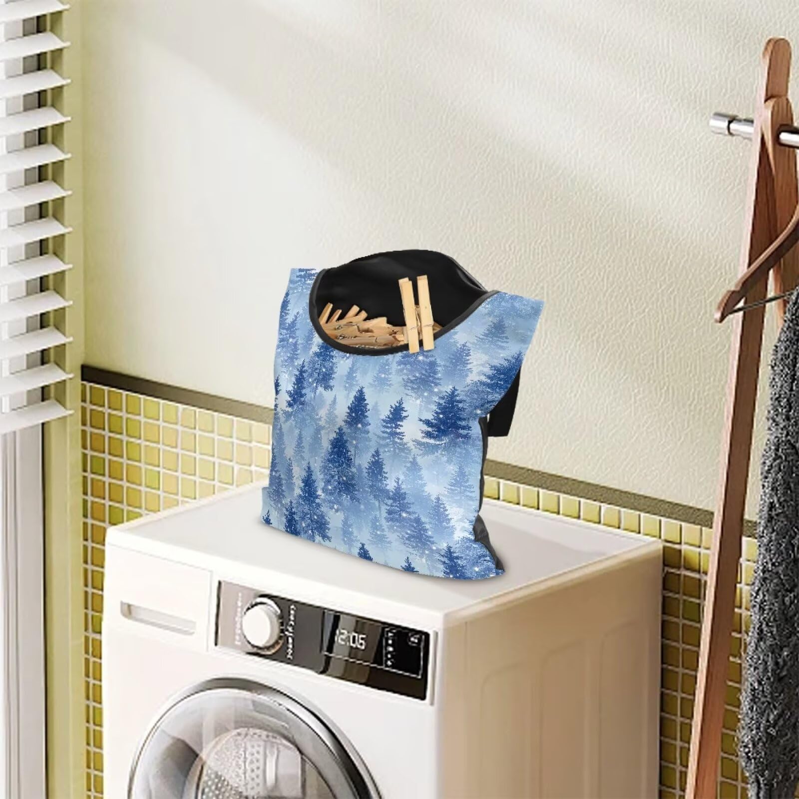 Winter Pine Forest Laundry Clothespin Bag Holds 100 Medium