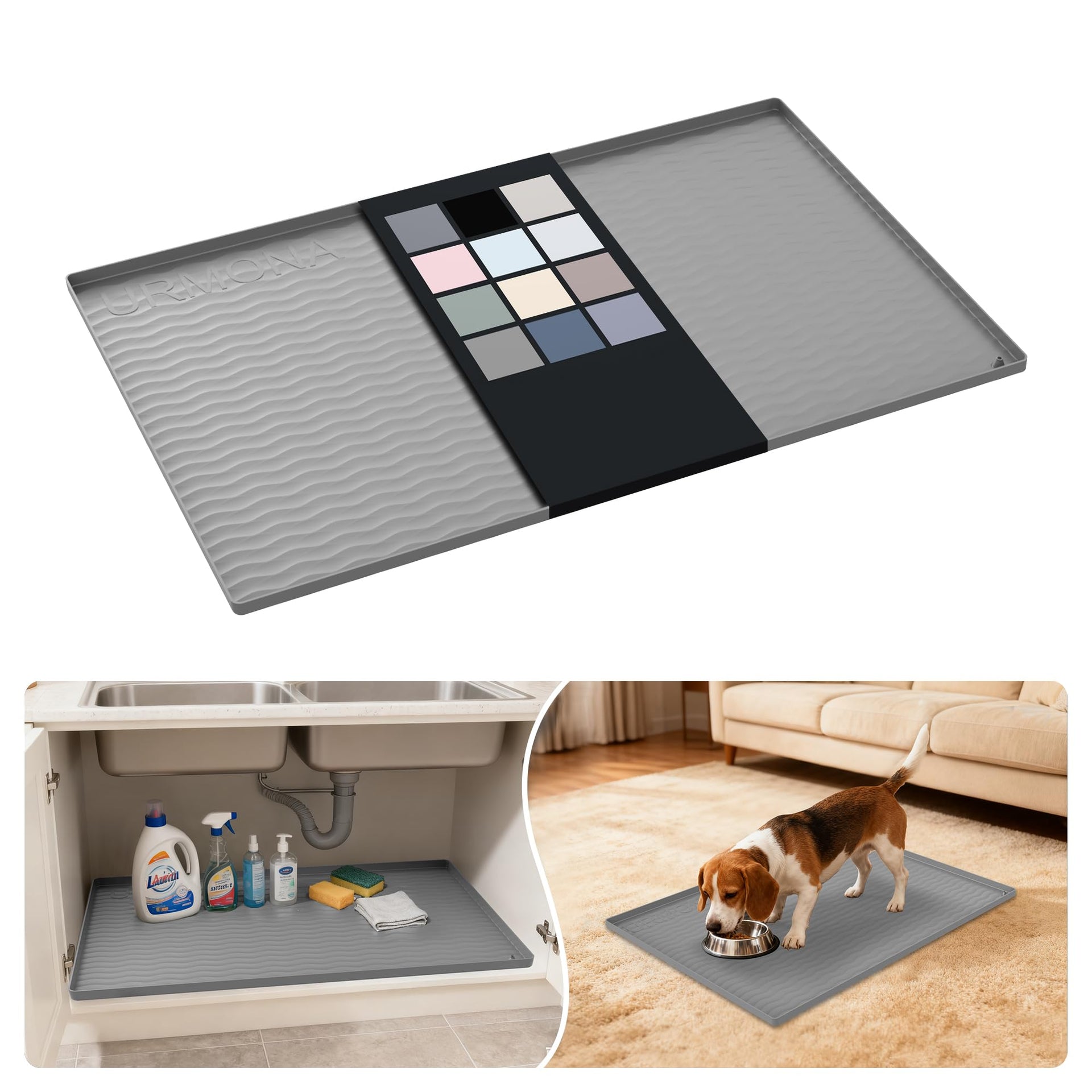 Waterproof Silicone Under Sink Mat 31'' x 22'' Shelf Liner for Kitchen and Bathroom