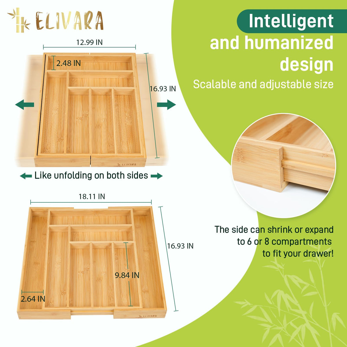 100% Bamboo Expandable Drawer Organizer