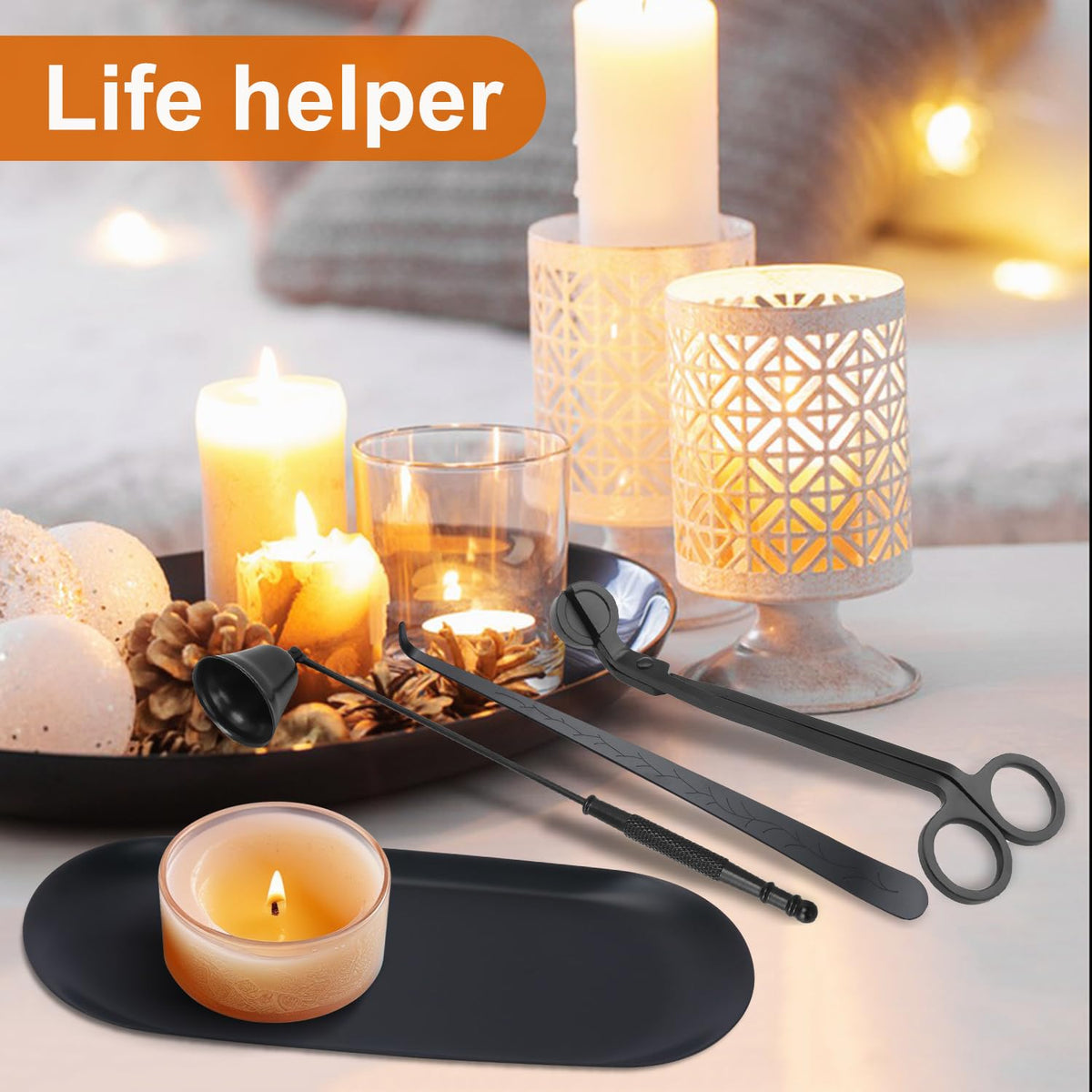 4 in 1 Candle Accessory Set with Storage Tray Plate (8 Count)