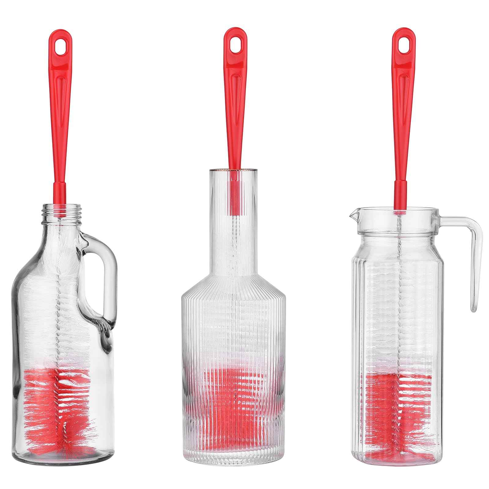 3 Pack Long Red Bottle Cleaning Brush for Narrow Neck Beer