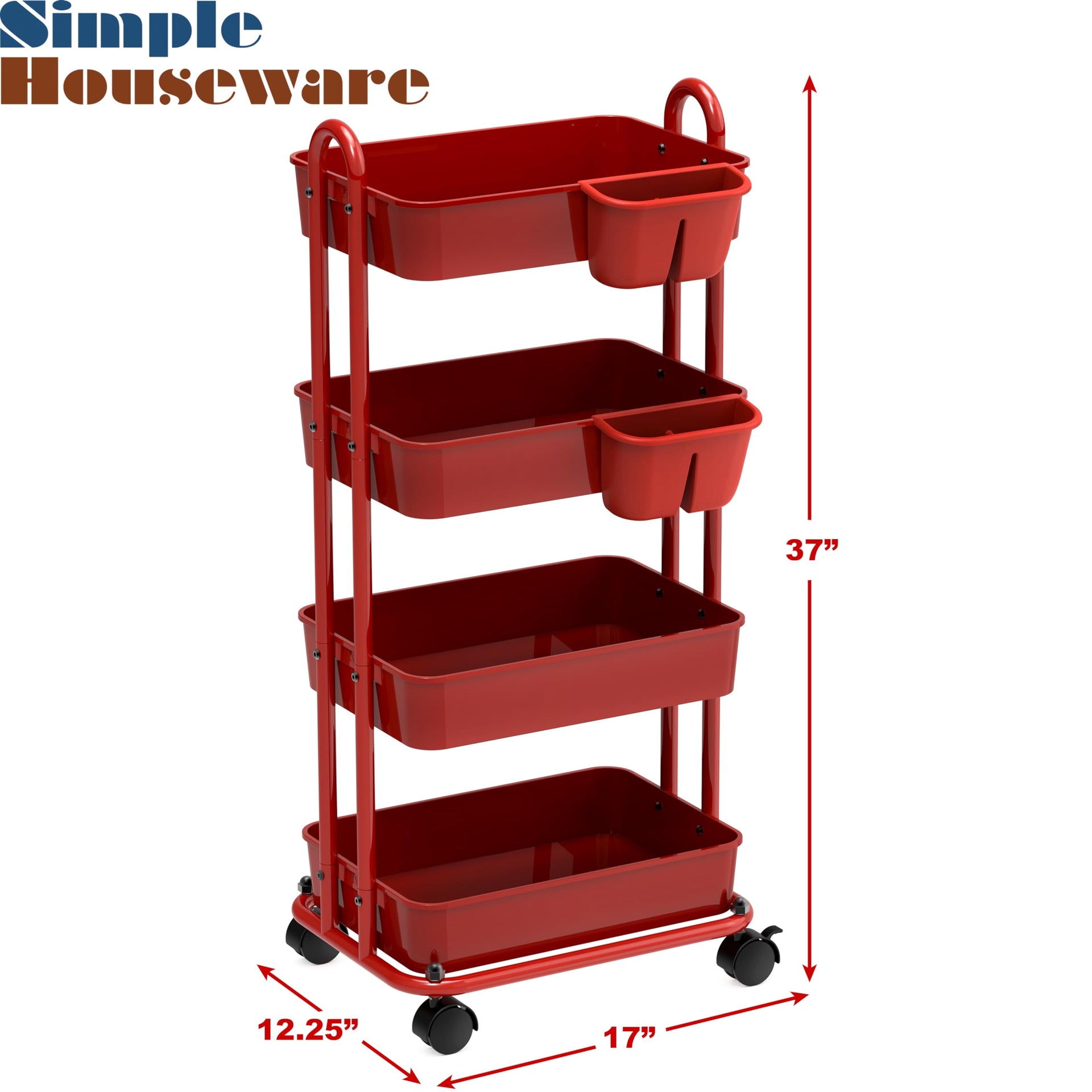 4 Tier Rolling Utility Cart with Hanging Bucket