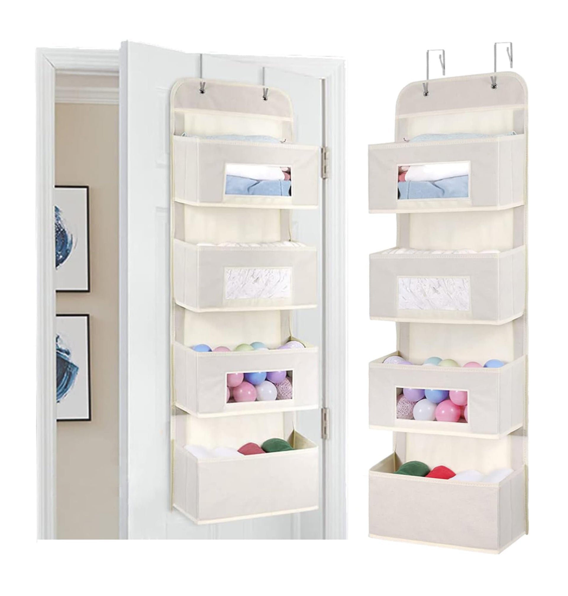 4 Shelf Over The Door Hanging Organizer with 2 Metal Hooks