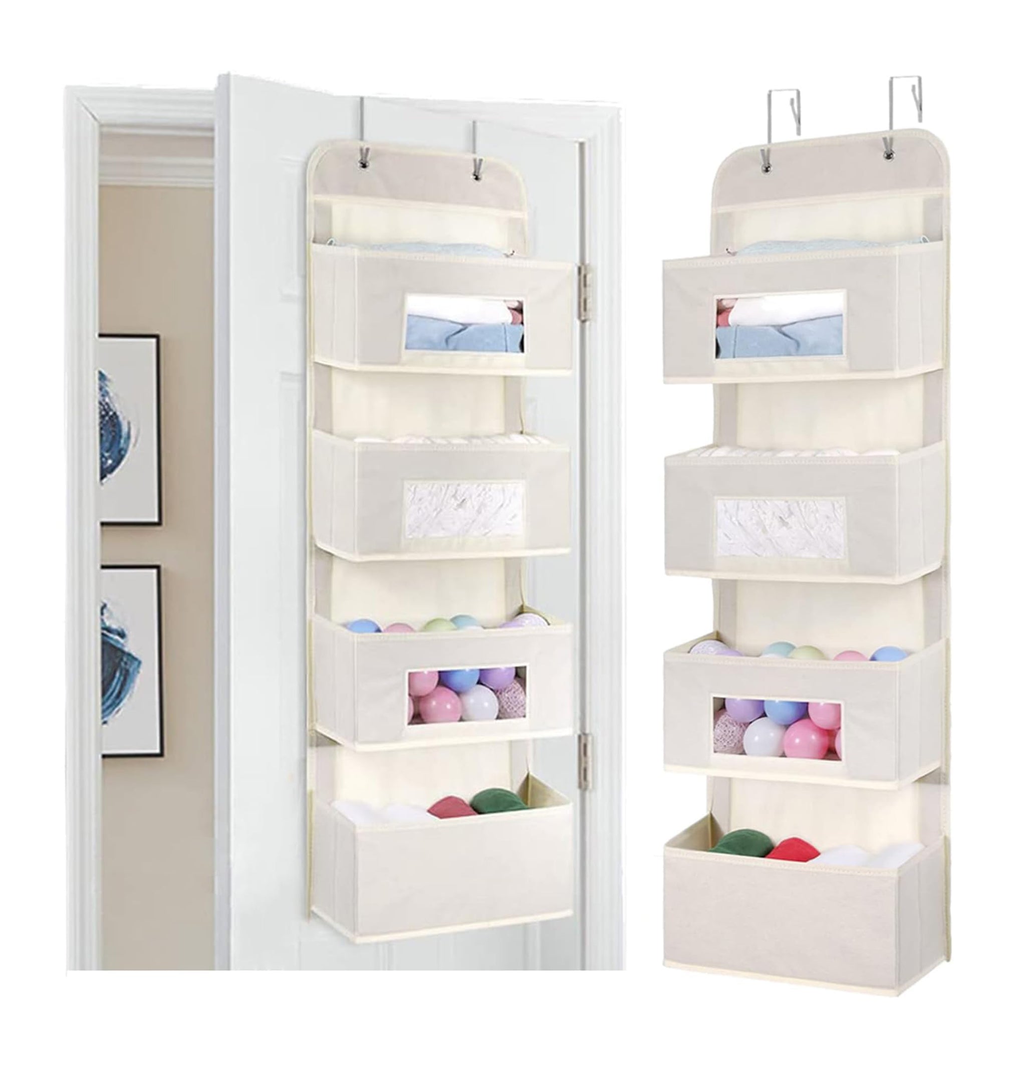 4 Shelf Over The Door Hanging Organizer with 2 Metal Hooks