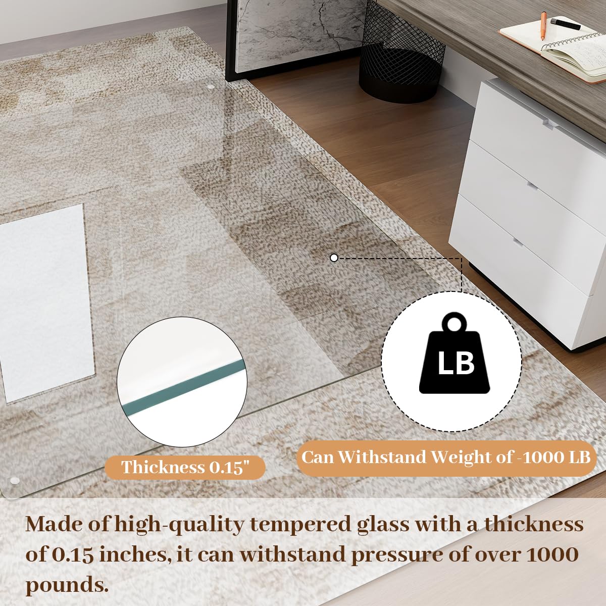 Tempered Glass Floor Mat for Office Chair