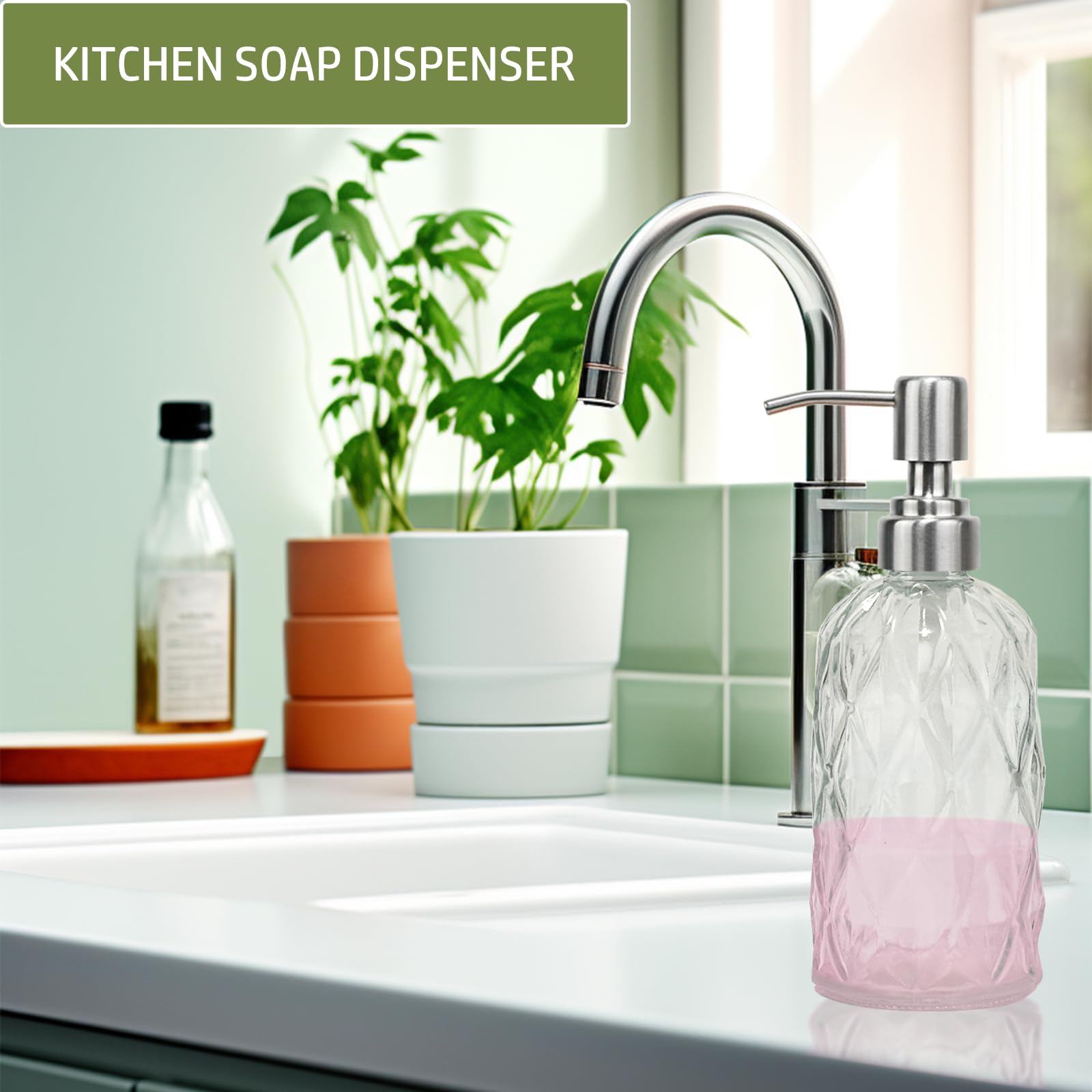 12Oz Clear Glass Soap Dispenser with Stainless Steel Pump