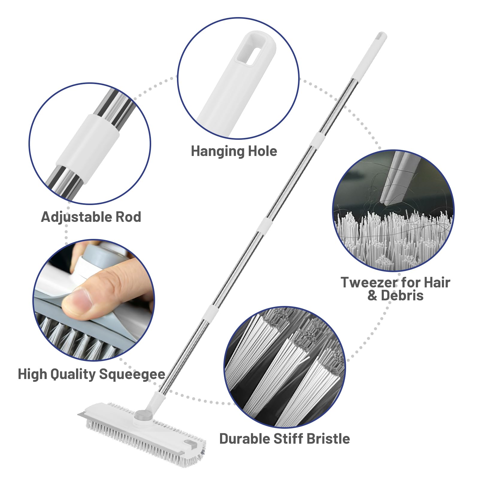 3 in 1 Floor Scrub Brush with Long Handle & Squeegee