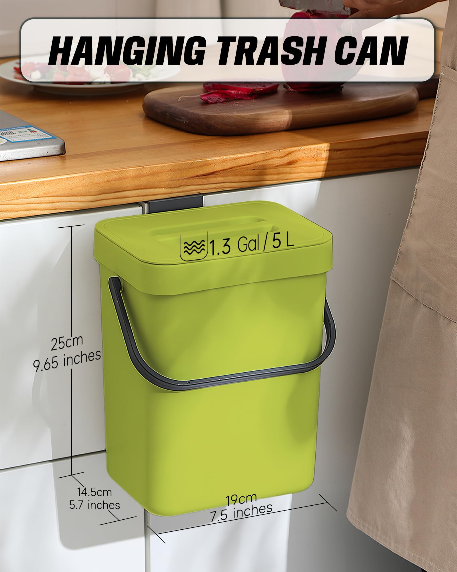 1.3 Gal Hanging Small Trash Can with Lid