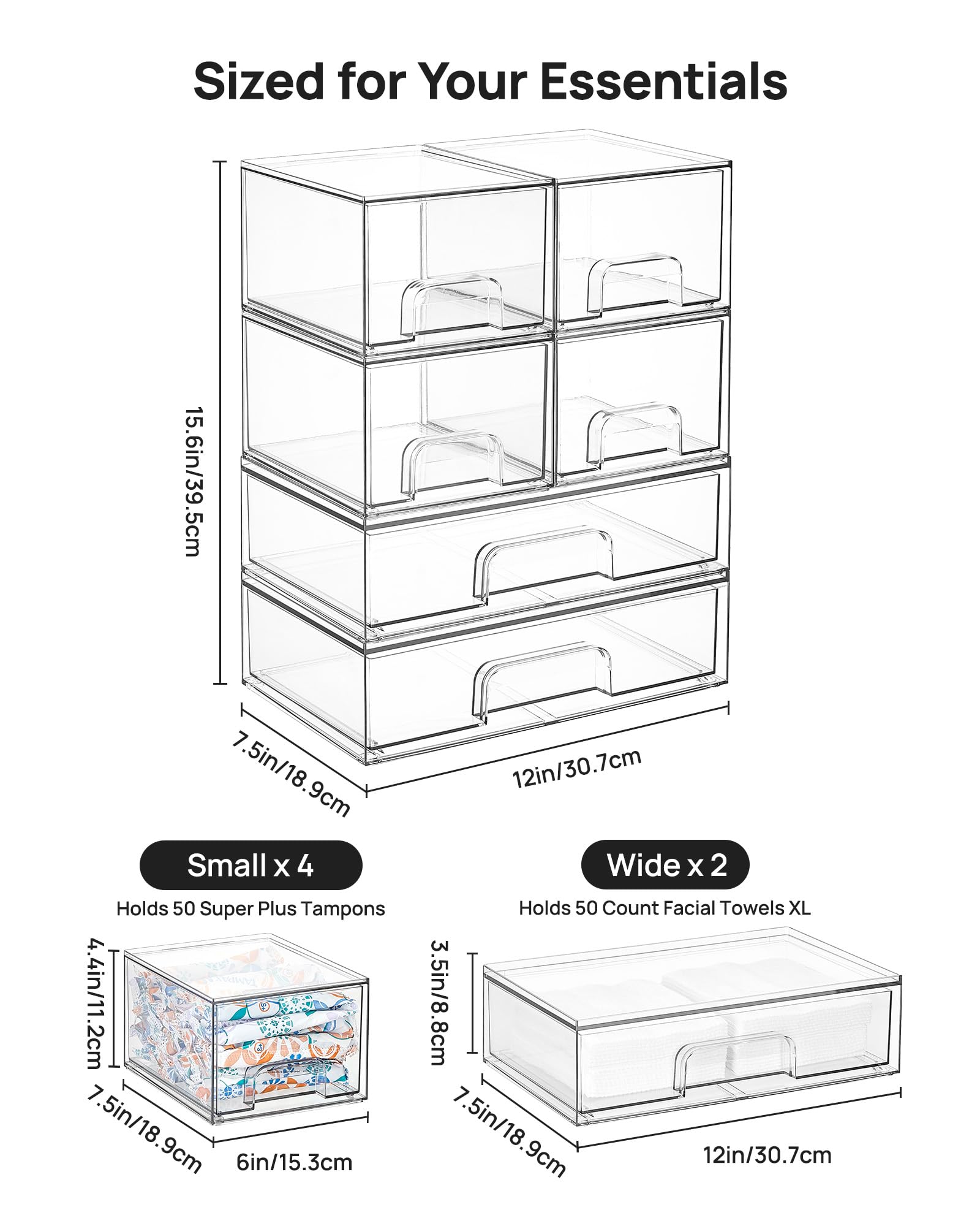 Clear Stackable Storage Drawers Set of 6 (6 Count)