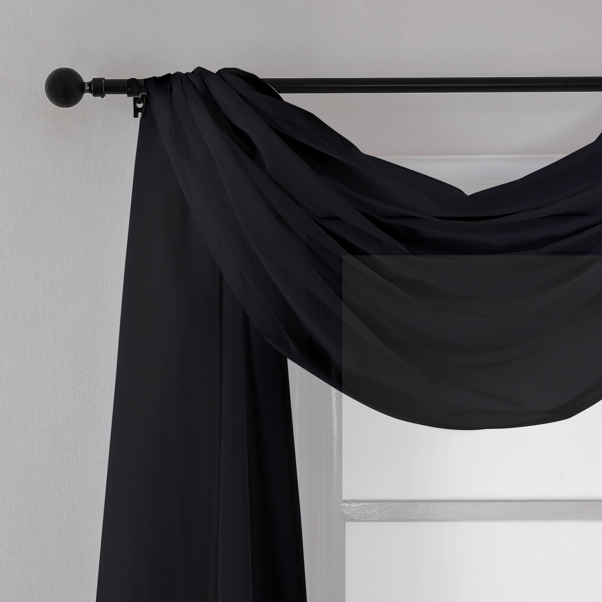 Extra Long Black Sheer Curtains 144 inch 2 Panels (2 Count)