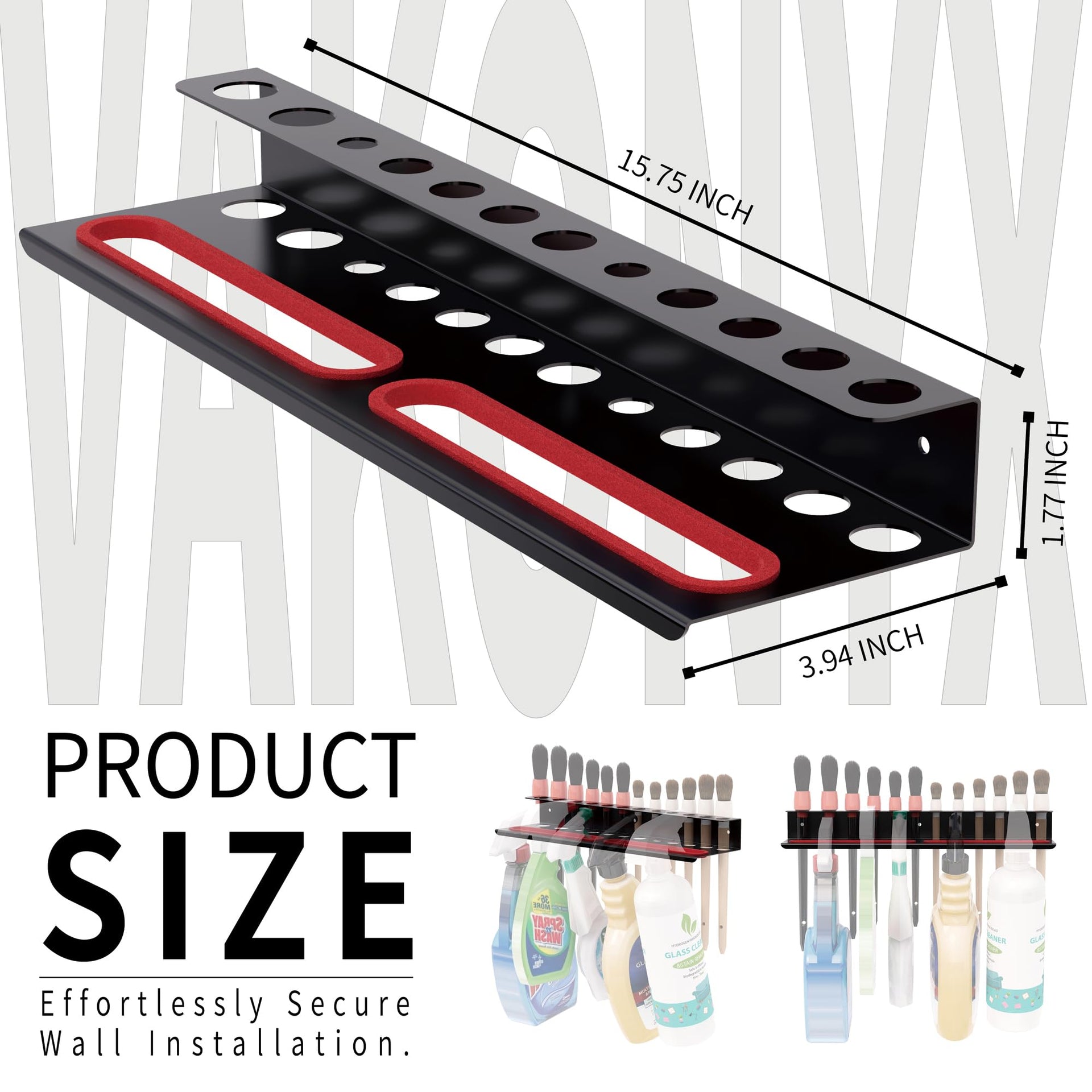 Wall Mount Brush & Spray Bottle Holder Combo Rack for Garage