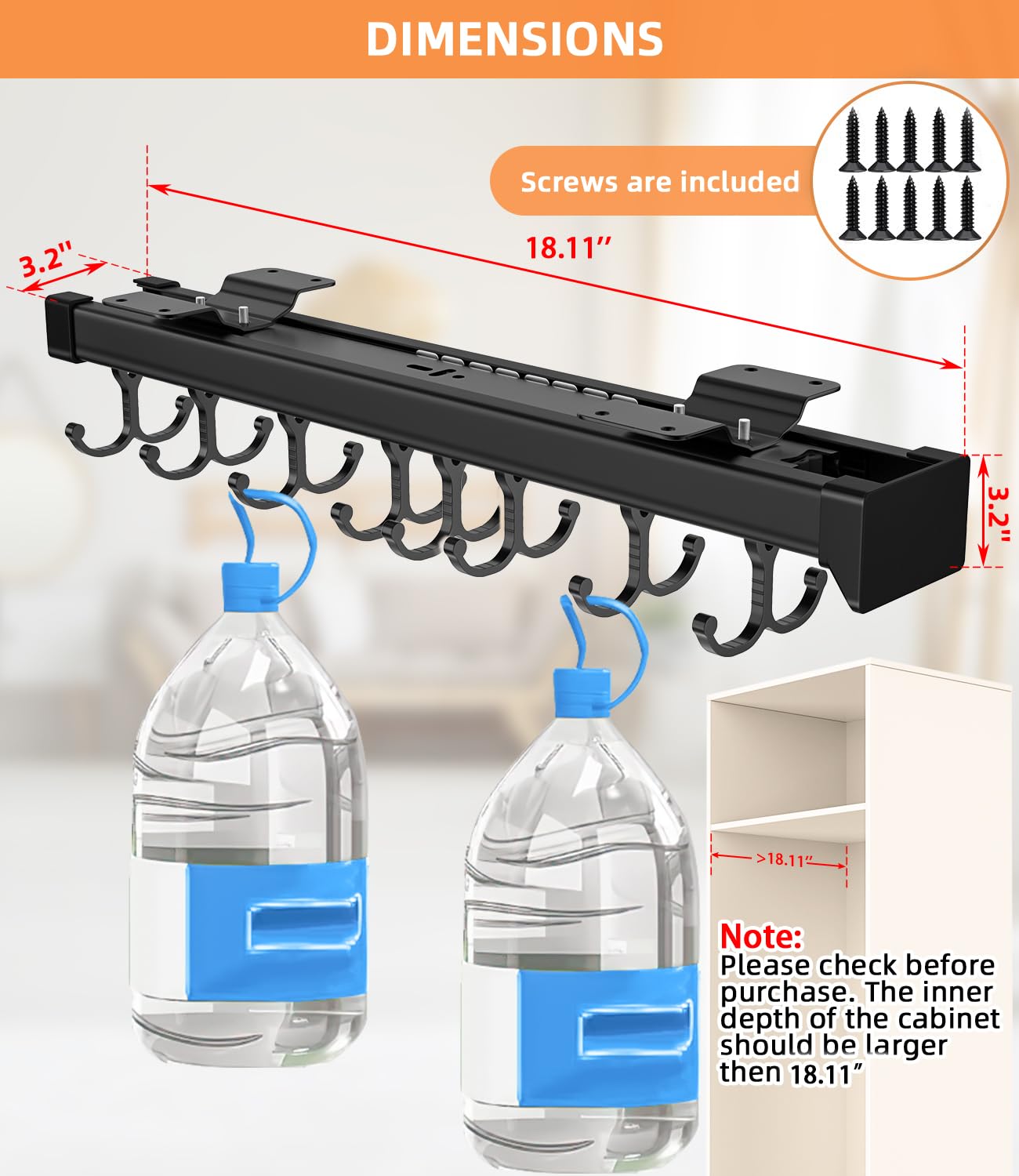 Pull Out Broom Holder With Adjustable Double Row Sliding Hook