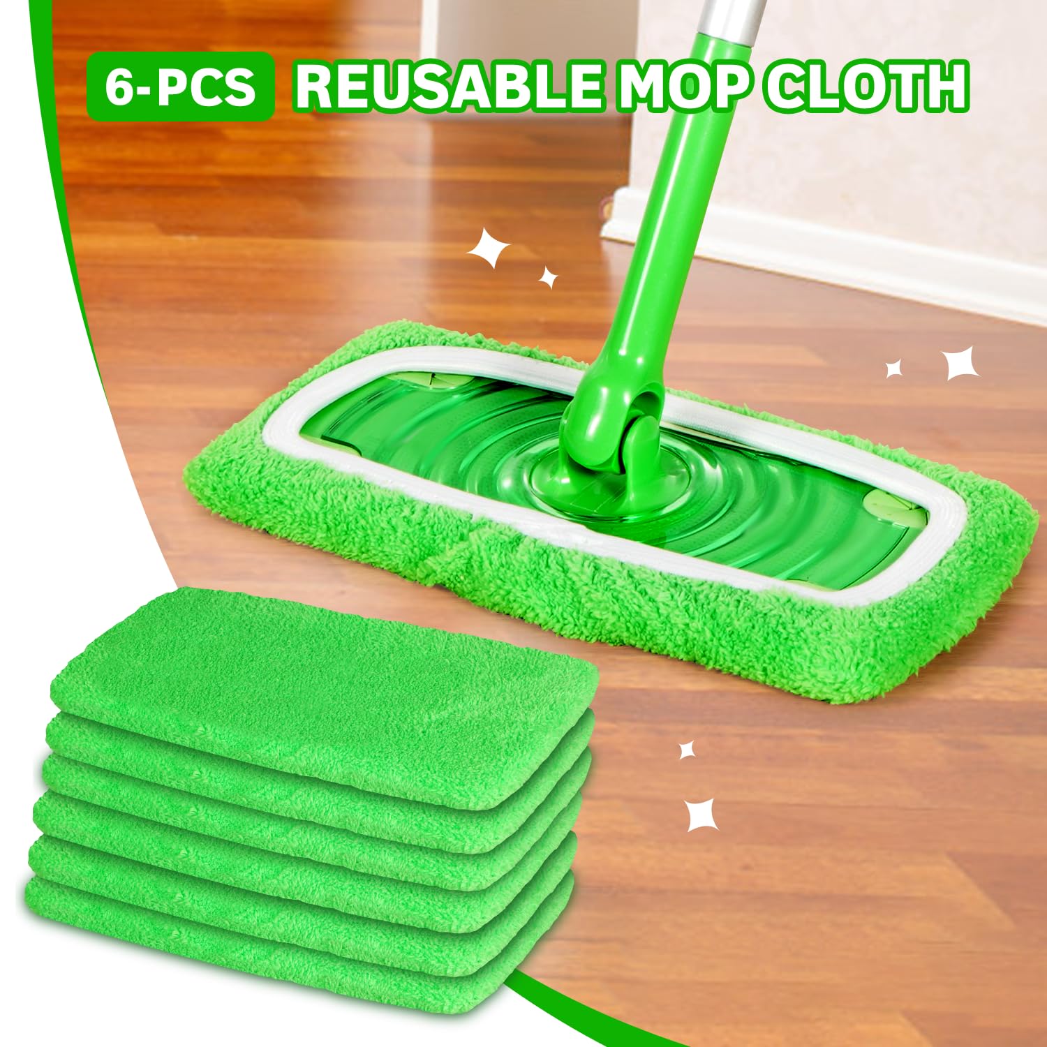6 Pack Reusable Microfiber Mop Pads for Swiffer Sweeper Mop (6 Count)