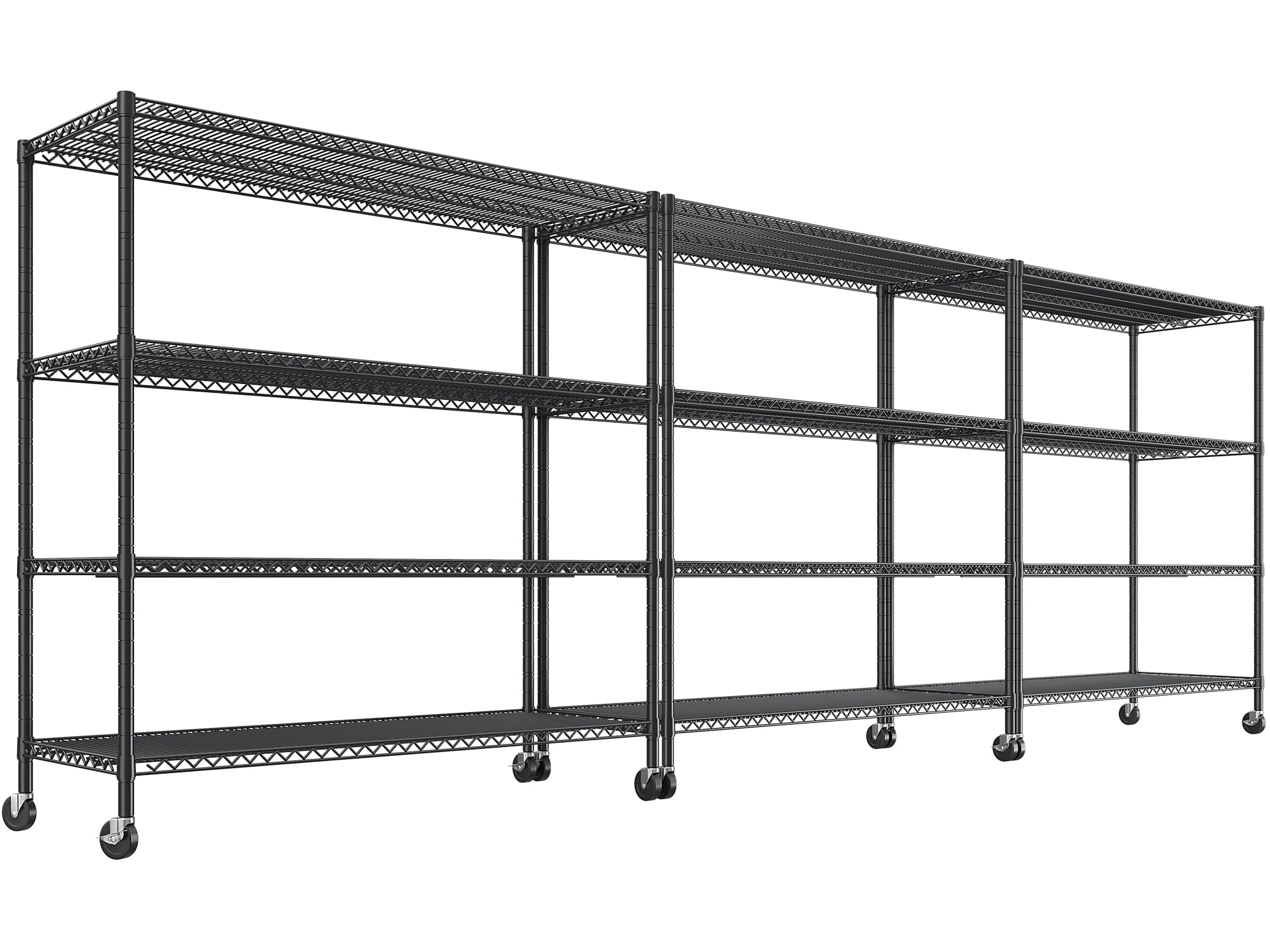 55.52''W Storage Shelves 2480LBS Wire Shelving Unit with Wheels Heavy Duty Metal Shelves for Storage Adjustable Garage Storage Rack Pantry Shelf (3 Count)
