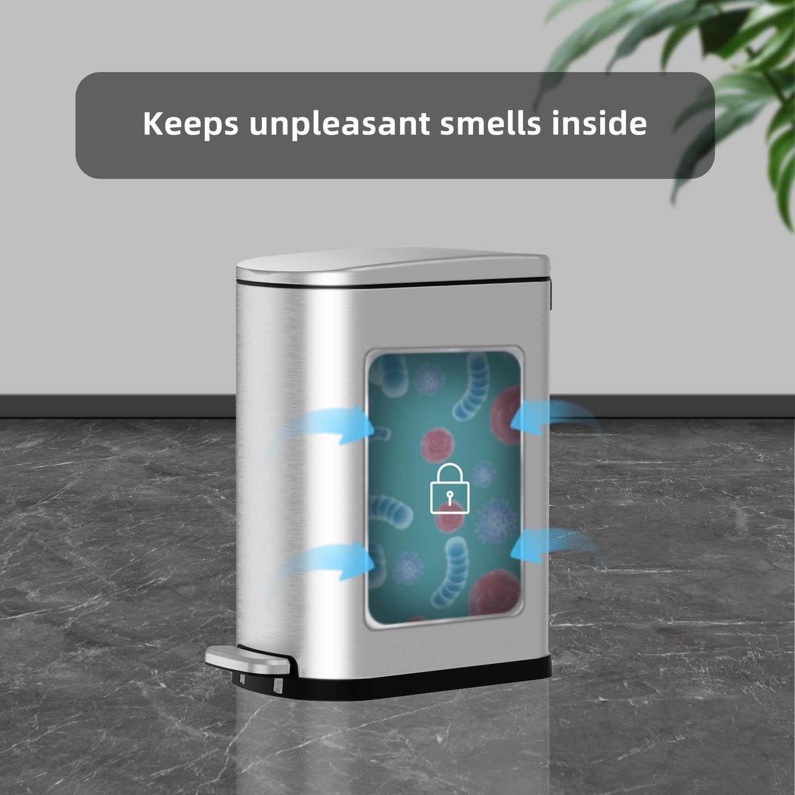 2.6 Gallon Slim Bathroom Trash Can with Soft Close Lid