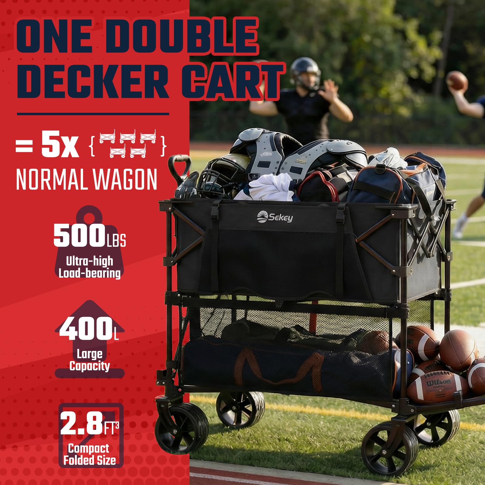 500LBS Heavy Duty Double Decker Wagon with Extender