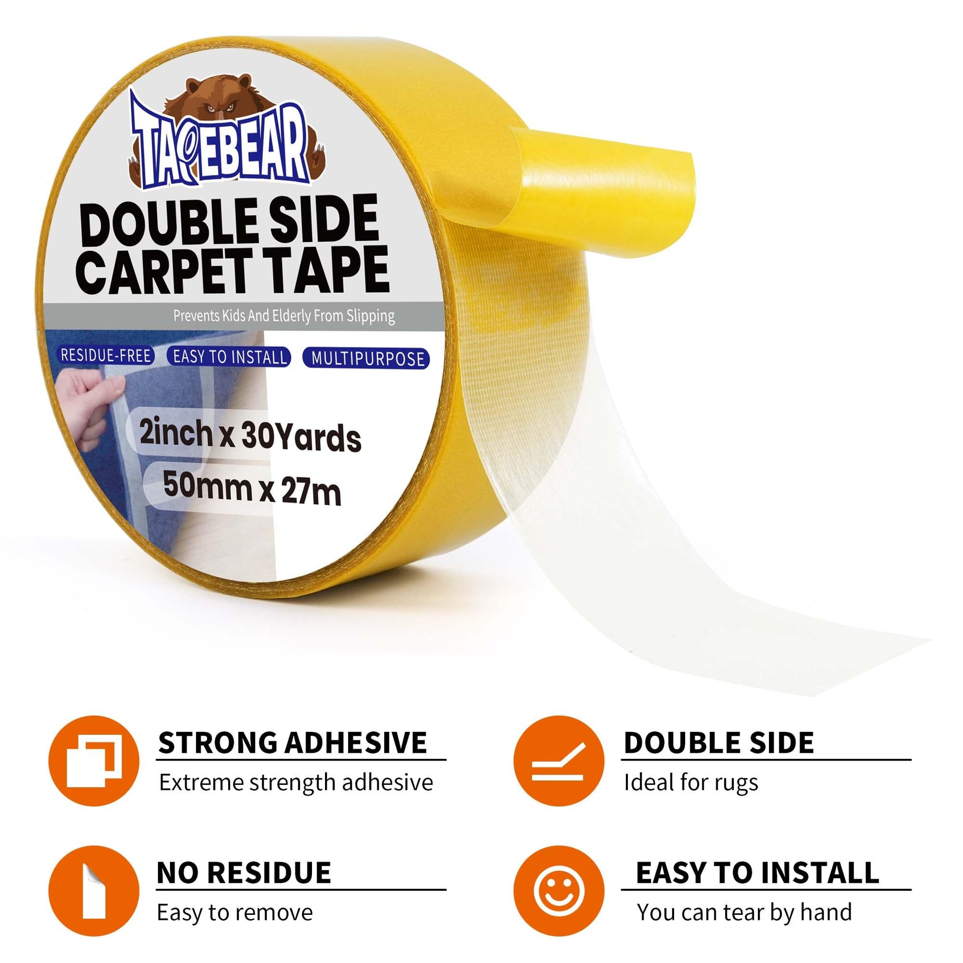 Carpet Tape Double Sided 2Inch x 30Yards Heavy Duty Rug Gripper