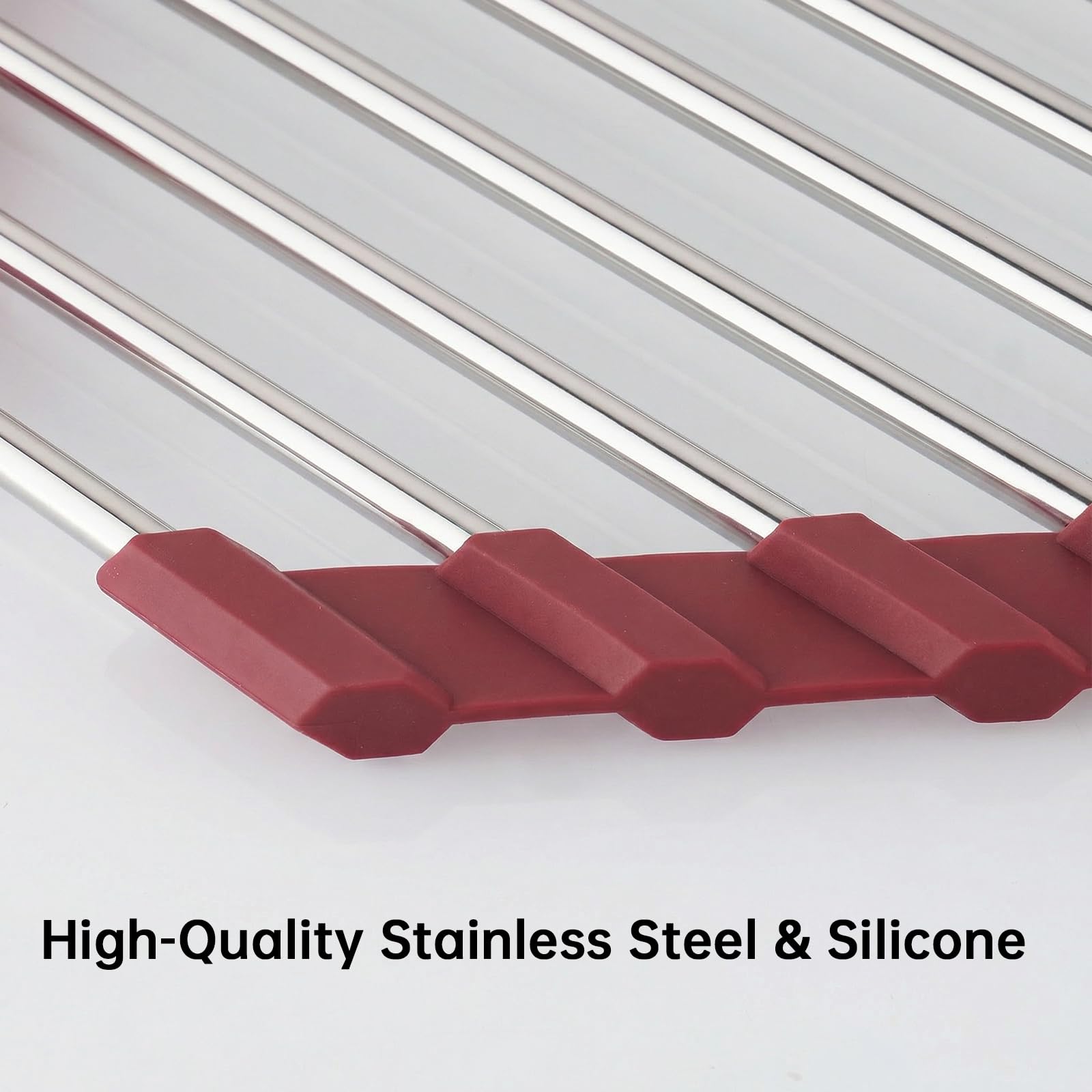 Triangle Roll Up Dish Drying Rack 304 Stainless Steel Wine Red