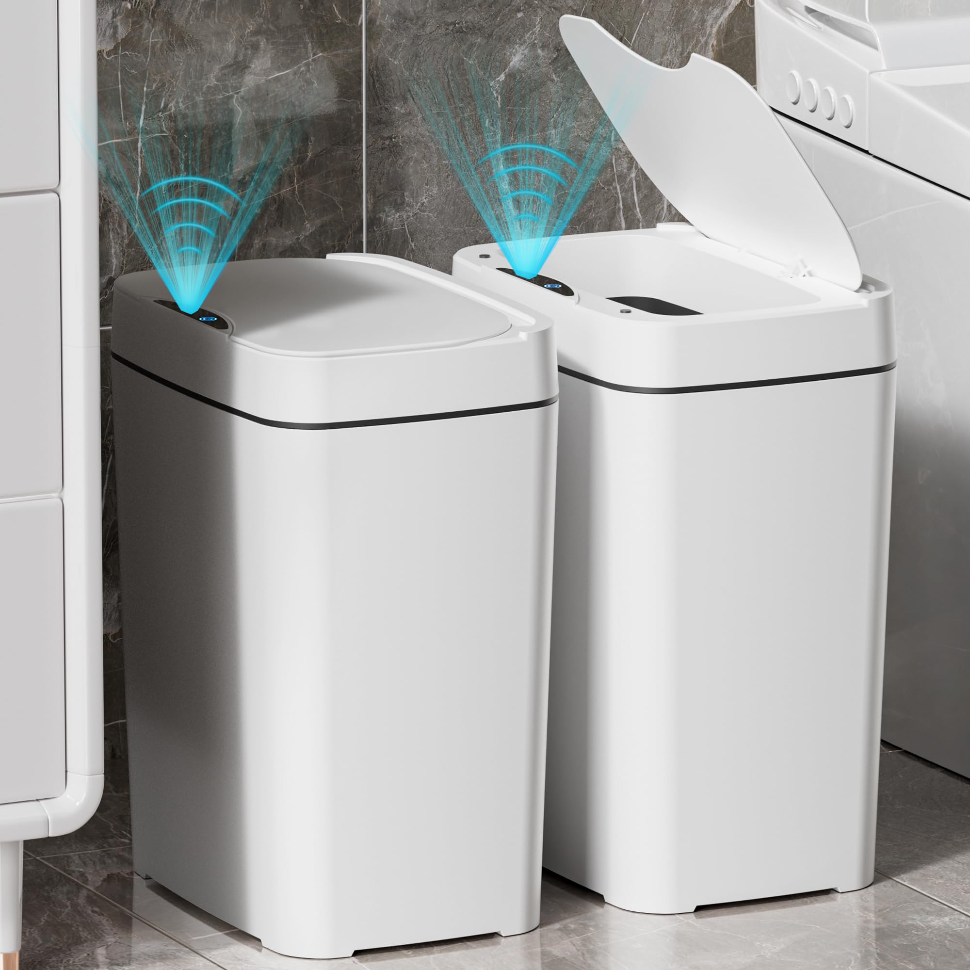 2 Pack 2.7 Gal Bathroom Trash Can with Lid (2 Count)