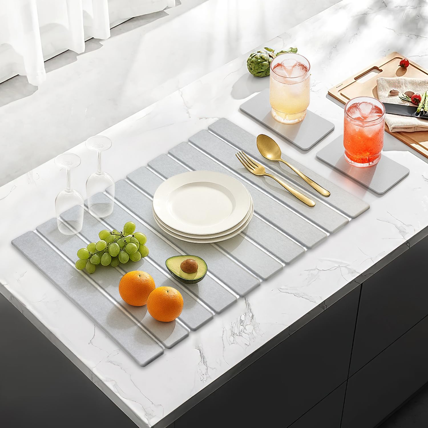 Large Stone Dish Drying Mat for Kitchen Sink Diatomite Countertop Dish