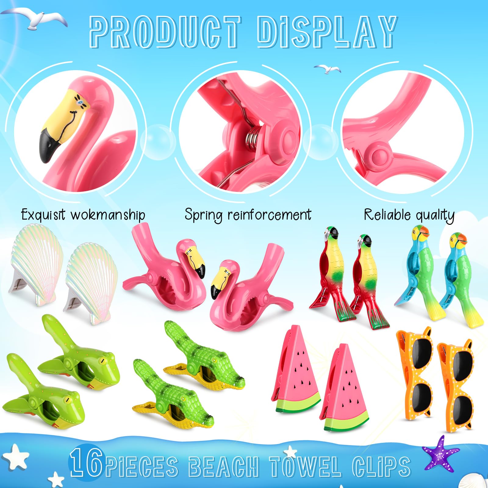 16 Pcs Beach Towel Clips for Beach Chairs Cute Towel Holder Cruise Clothes Pins for Lounge Chair Patio Pool (16 Count)