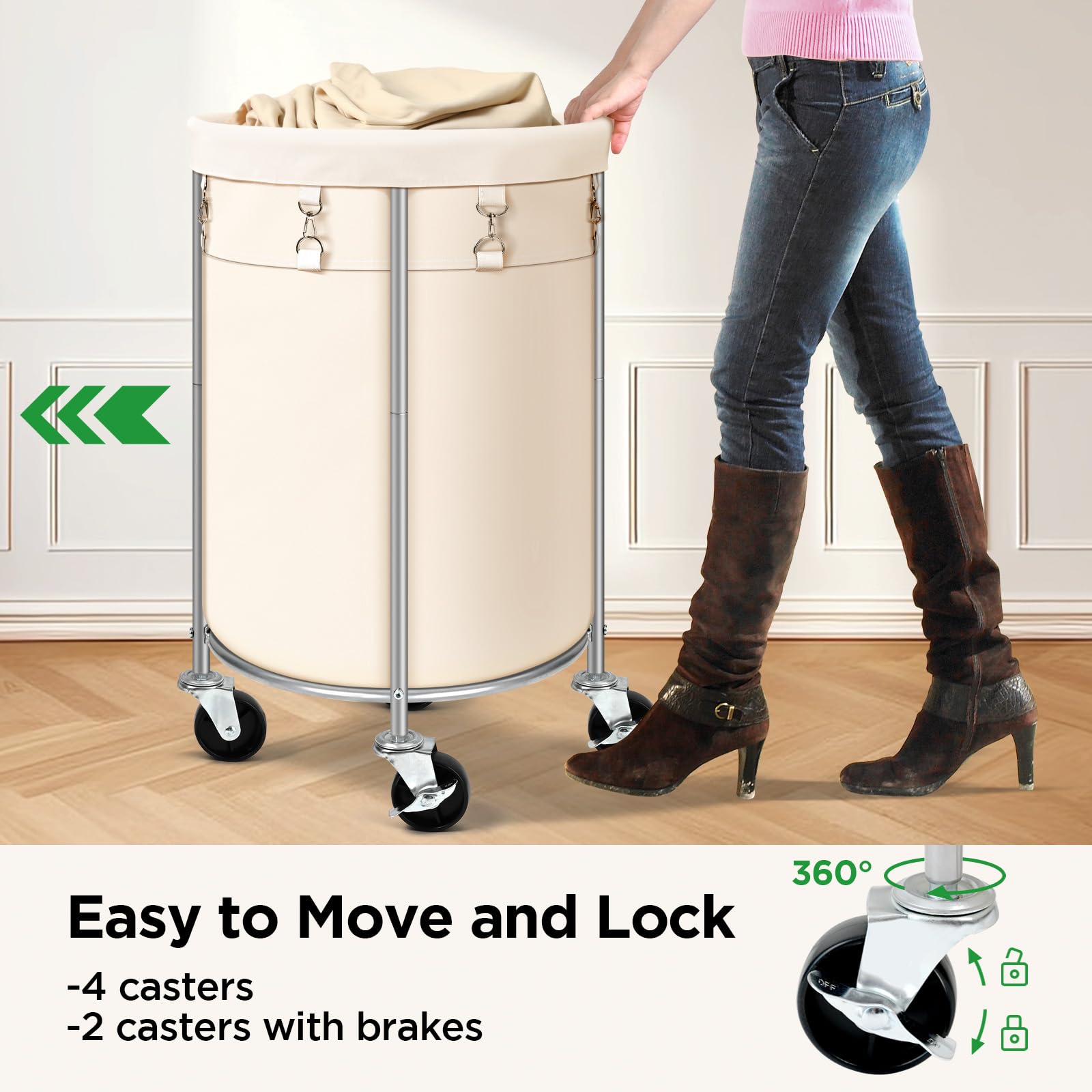 100L Round Rolling Laundry Hamper Basket with Wheels
