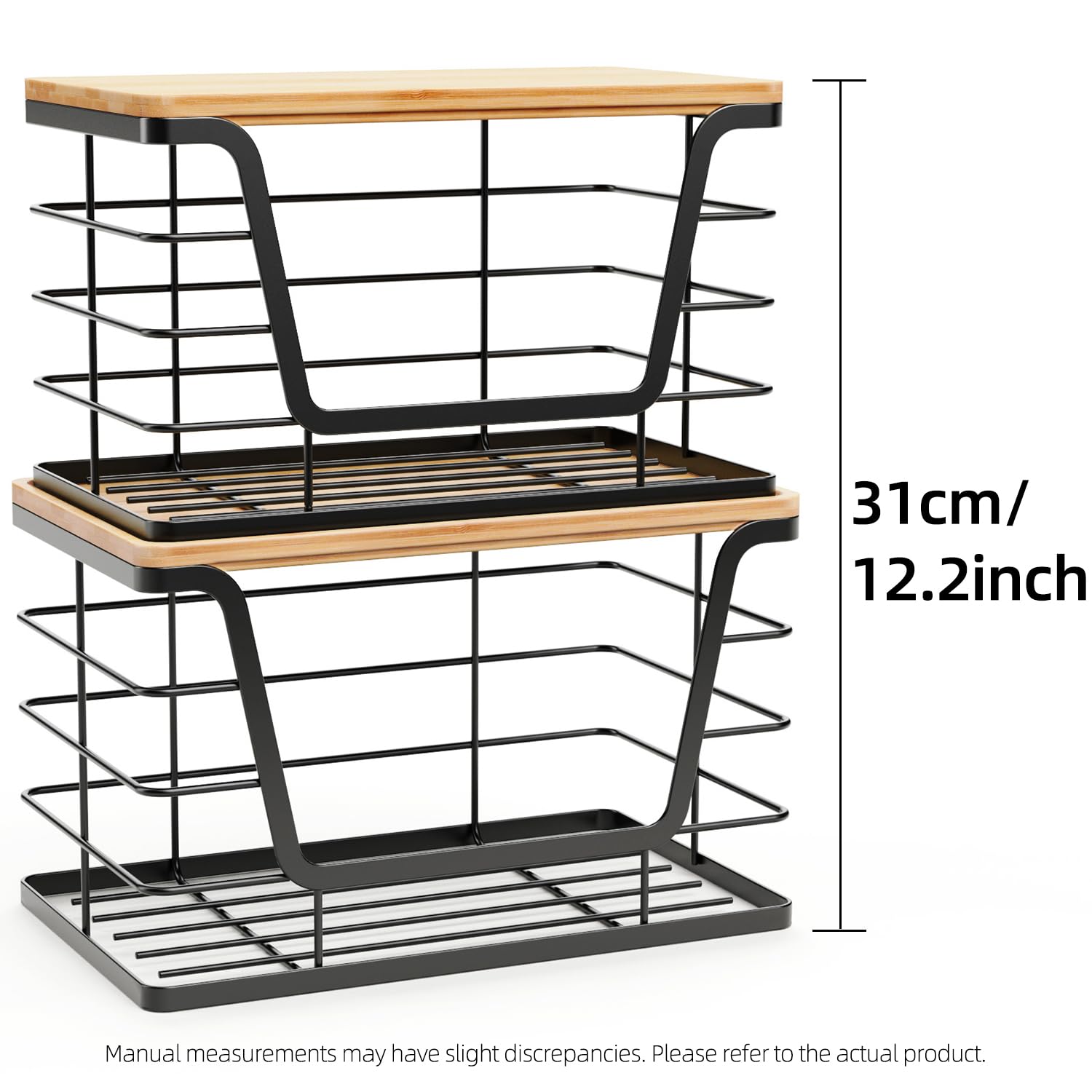 2 Pack Storage Stackable Kitchen Laundry Organizers with Bamboo Top (2 Count)