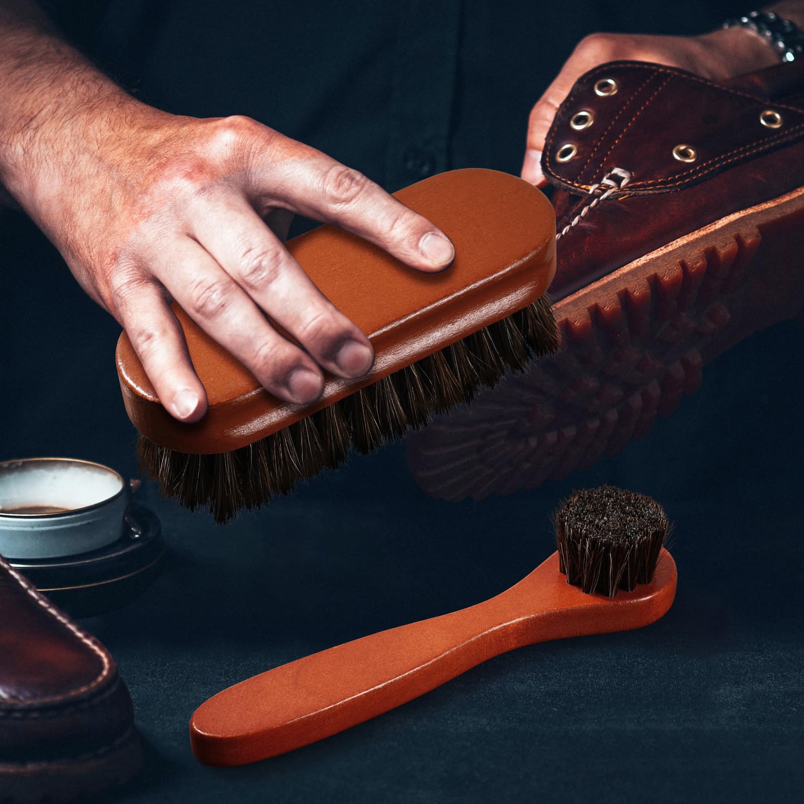 2 Pcs Horsehair Shine Shoes Brush Kit Polish Dauber Applicators Cleaning Leather Shoes Boots Care Brushes Suede Cleaner Brush (2 Count)