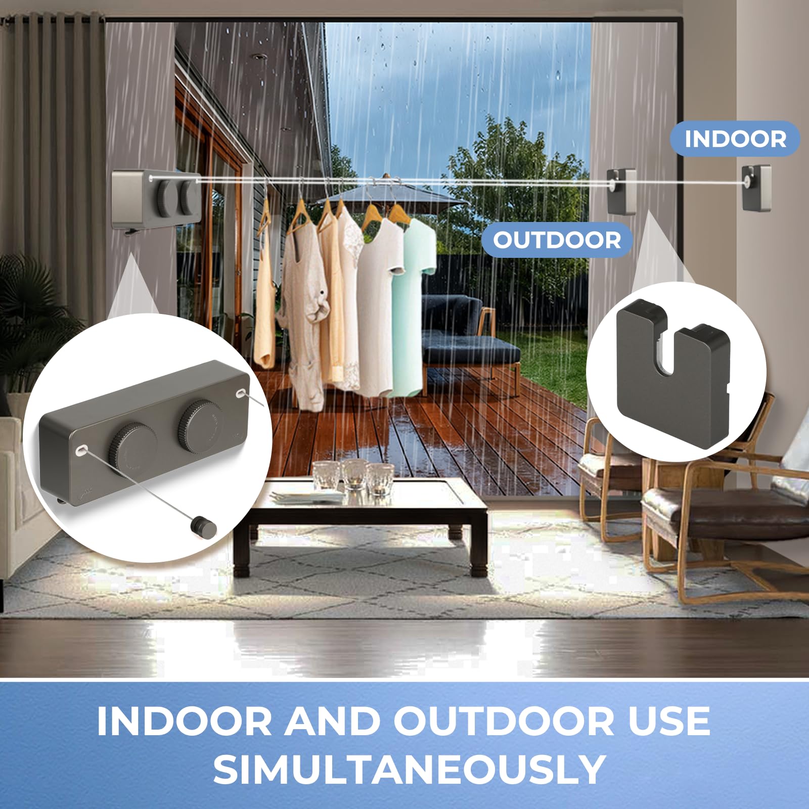 Retractable Clothesline Indoor Outside Heavy (13.8 Foot)