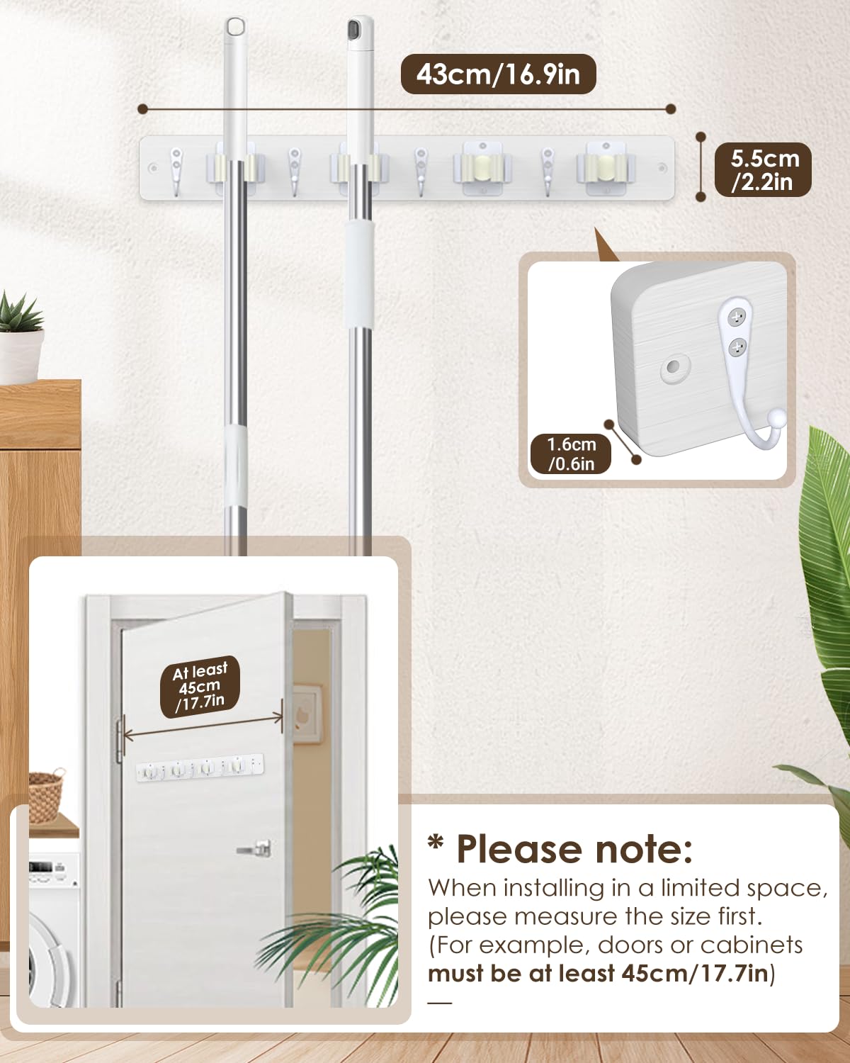 White Broom Holder Wall Mount