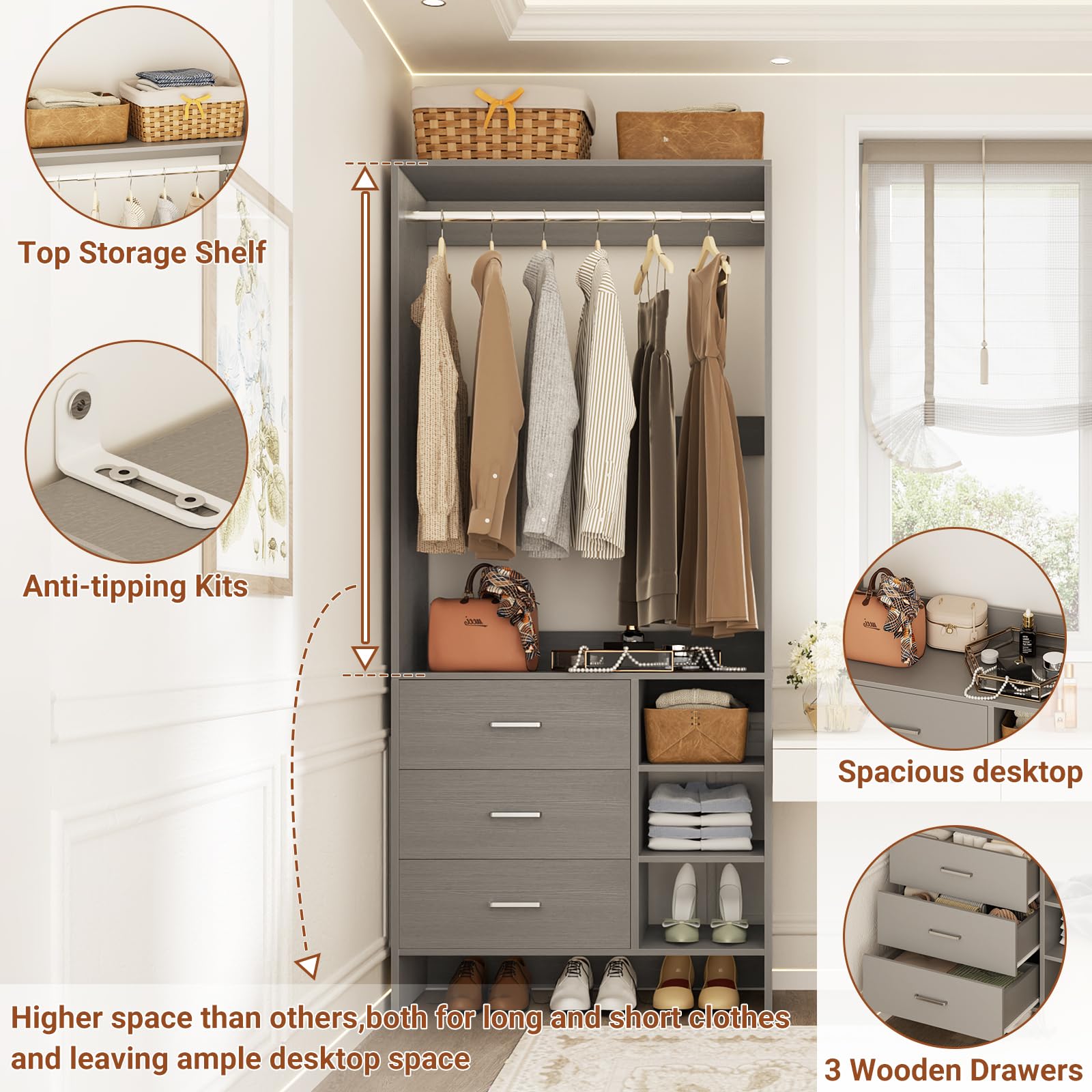 2.5FT Closet System with 3 Drawers