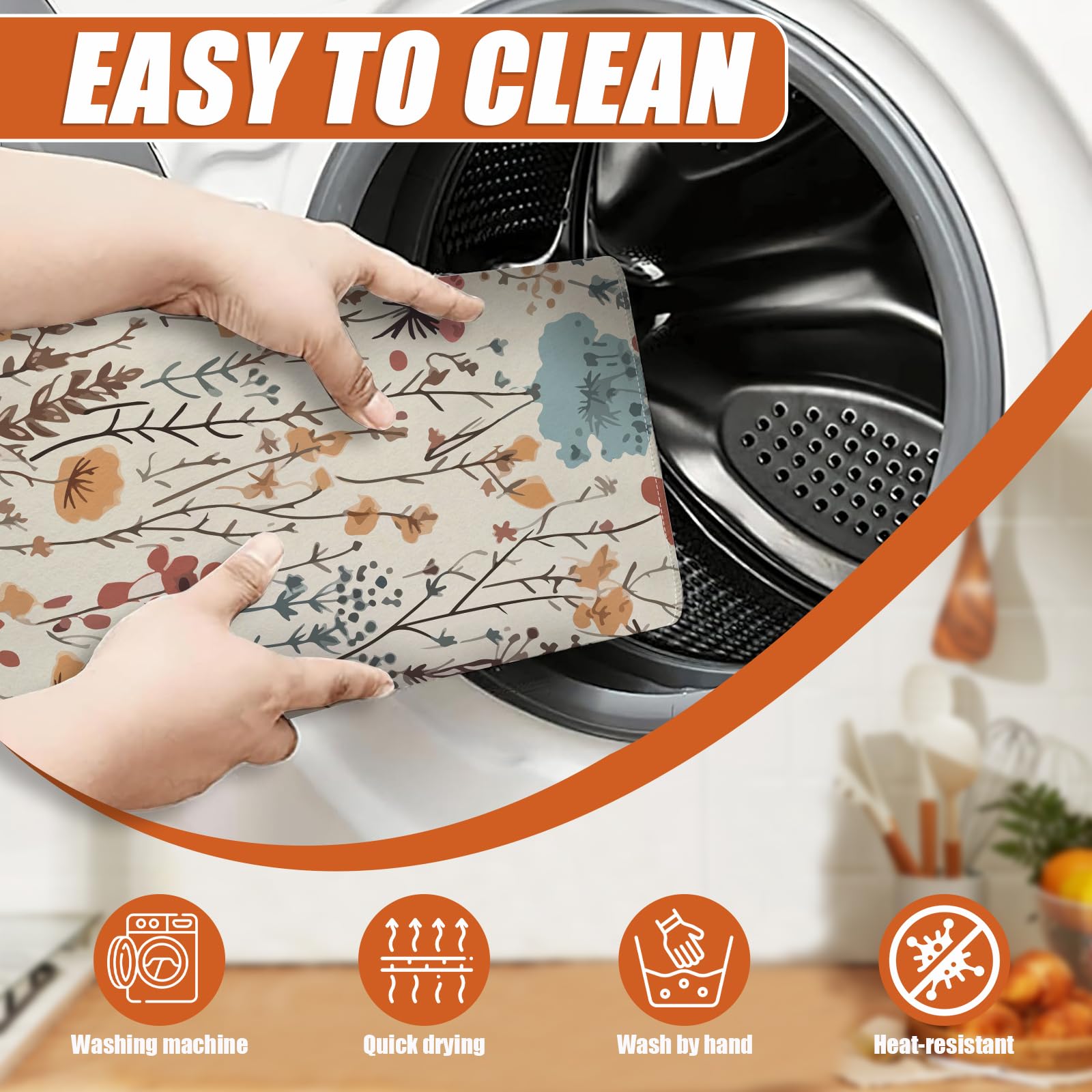 Vintage Floral Dish Drying Mat for Kitchen Counter Microfiber Absorbent Dish Kitchen Drying Mat Draining Reusable Washable for Dishes