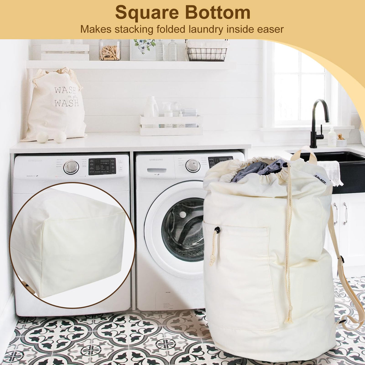 Laundry Backpack Canvas Laundry Bag with Straps Drawstring