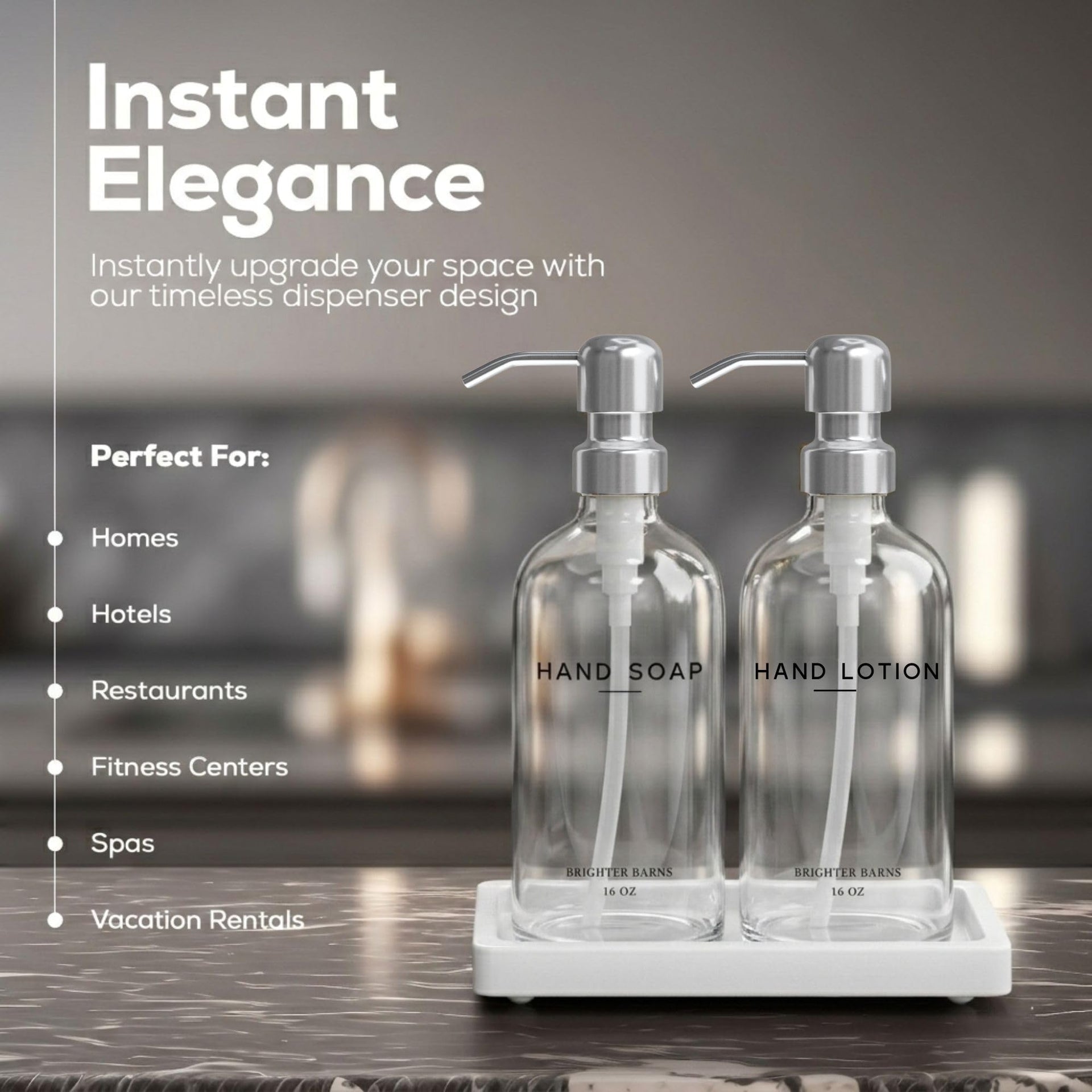 Glass Soap and Lotion Dispenser Set with Tray Set by Brighter Barns
