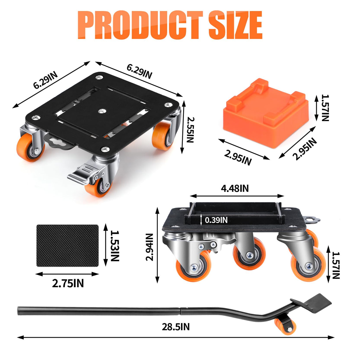 Furniture Dolly 5 Wheels Heavy Duty with Removable Side Guards 3900Lbs Capacity 360°Rotating Wheels Side Brake 5 Rollers Casters Cart Furniture Movers Lifter Tool for Sofas Beds Appliances Safe (4 Count)