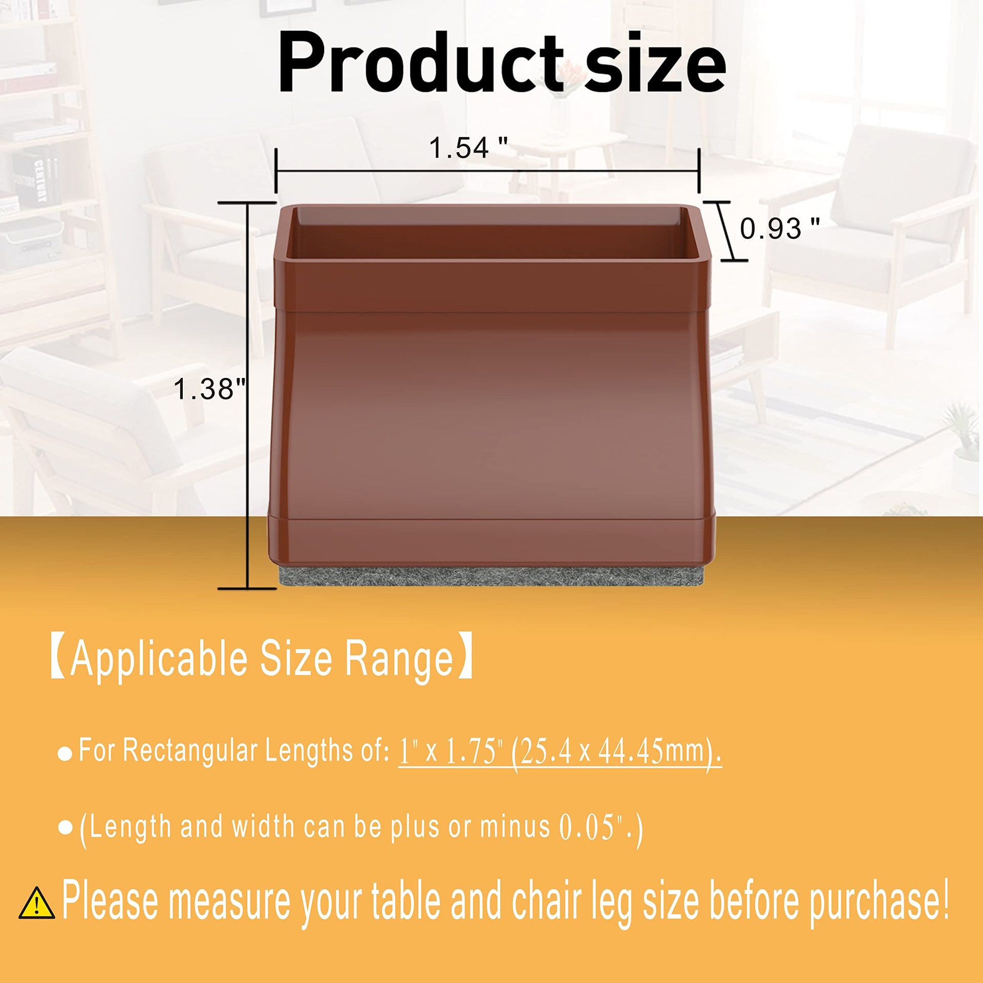1" x 1.75" Rectangle Chair Leg Floor Protectors for Hardwood Floors Silicone Covers to Protect Wood Tile Floors Felt Pads Furniture Leg Caps Reduce Noise.Easy to Move.16 PCS Brown. (16 Count)