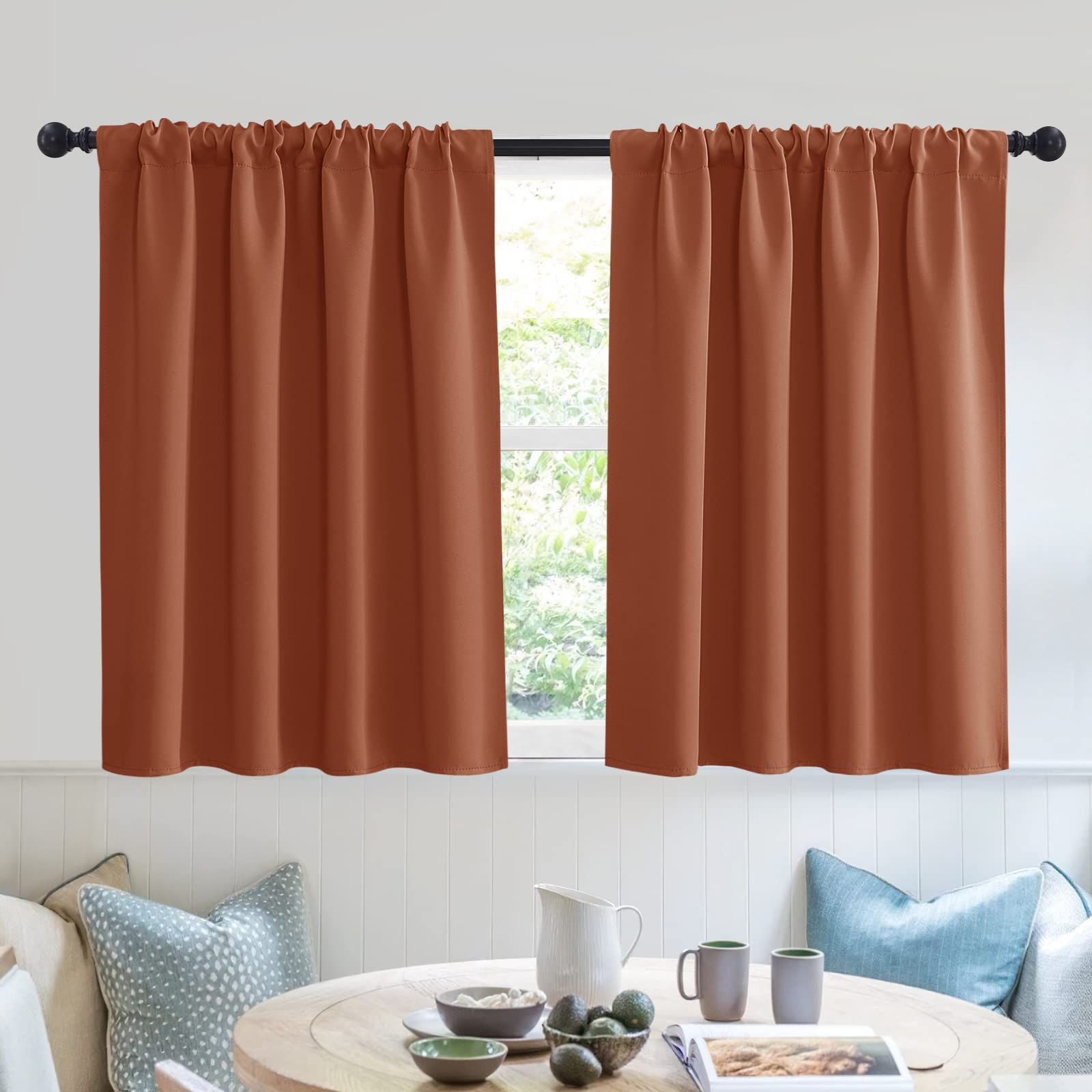 Short Blackout Curtains for Small Window Kitchen Bathroom Cafe RV (2 Count)